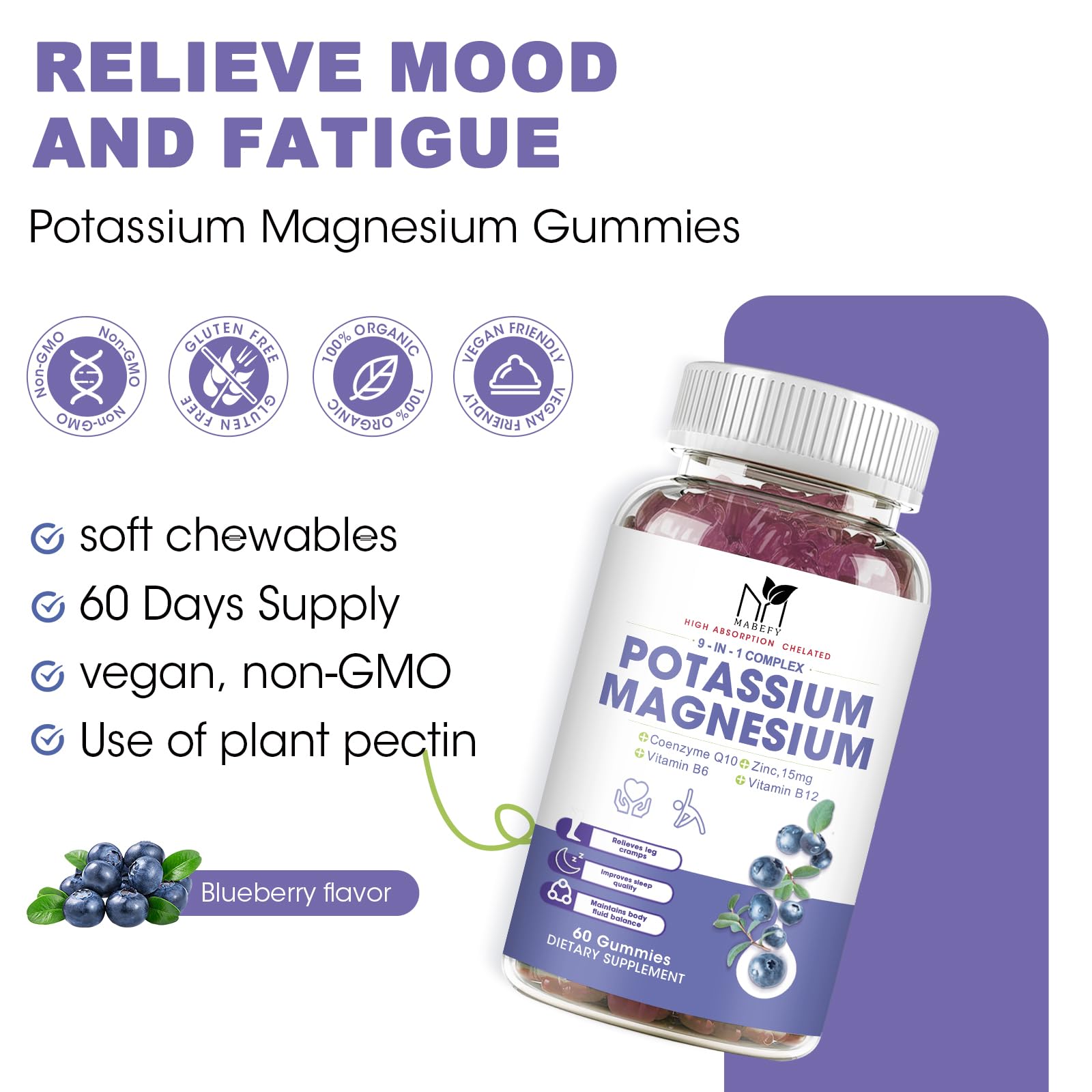 2 Pack Potassium Magnesium Gummies - Sugar-Free Magnesium Glycinate & Potassium Gummies with Calcium, Zinc, Vitamin D3, B6 & B12 for Leg Cramps & Muscle Support