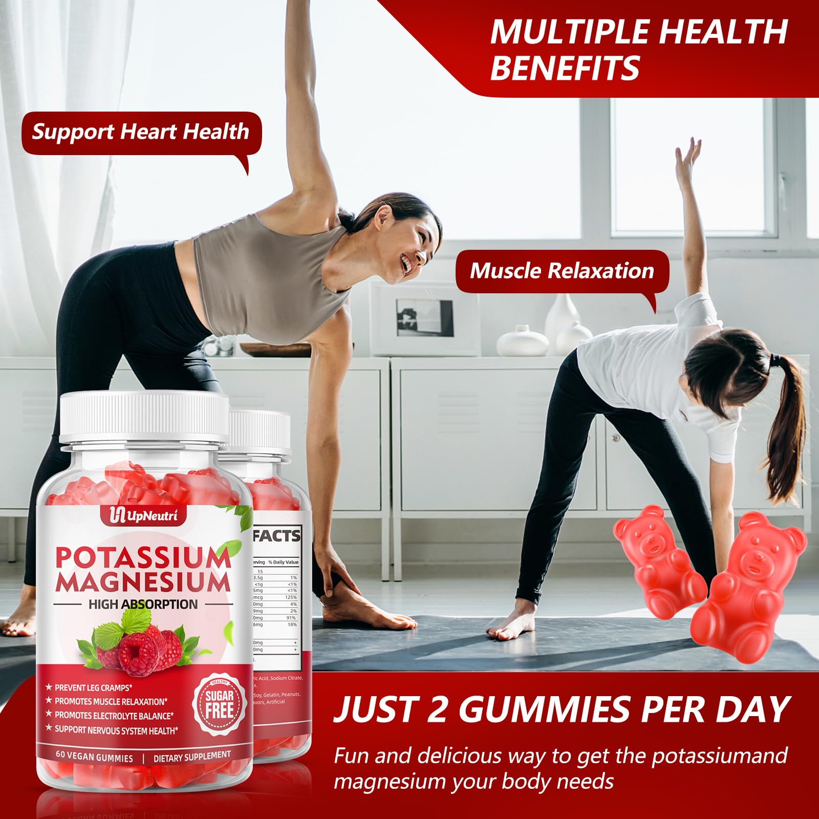 Potassium Magnesium Gummies for Adults & Kids – Sugar-Free, Vegan | 60 Count