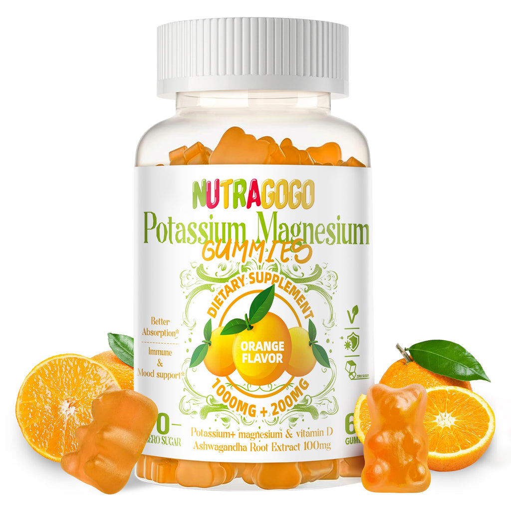 Potassium Magnesium Gummies with Ashwagandha – High Absorption Magnesium Glycinate, B6, D3, Potassium Citrate (Sugar-Free) 60 Gummies