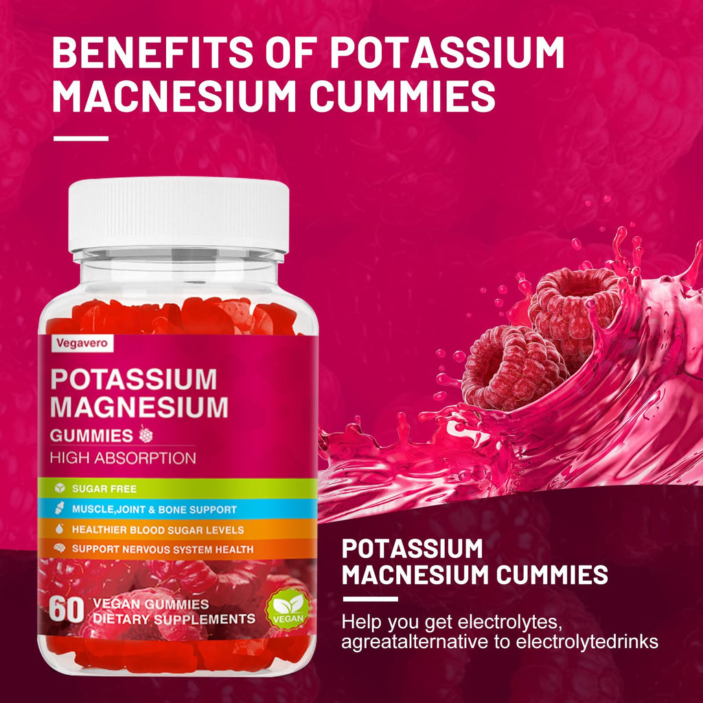 Potassium Magnesium Gummies - High Absorption Mg Glycinate & Potassium Citrate + CoQ10, DHA, D3