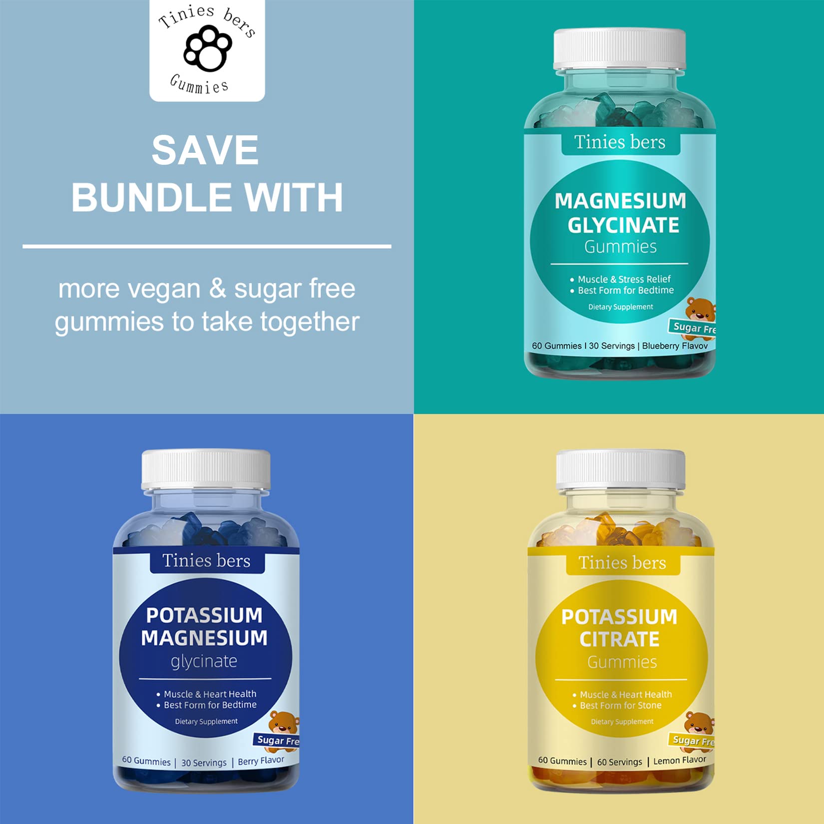 Potassium Magnesium Gummies – Sugar Free, Vegan, Non-GMO | Berry Flavor | 30 Servings