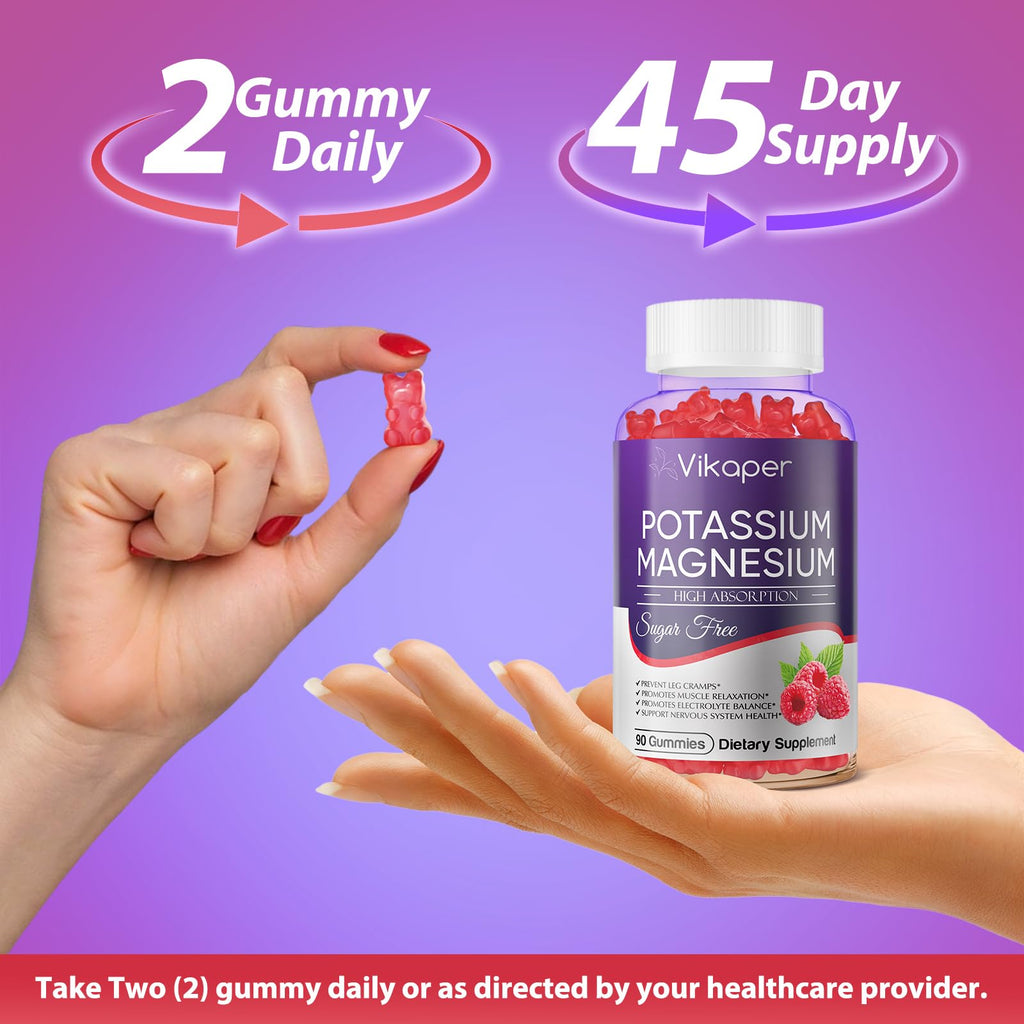 Potassium Magnesium Gummies 1200 mg for Adults | Sugar-Free High Absorption Magnesium Glycinate 180 Count
