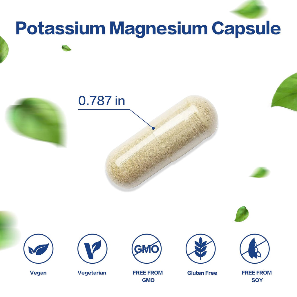 Potassium Magnesium Supplement 1000mg - High Absorption Mg + Potassium + Zinc | 90 Capsules