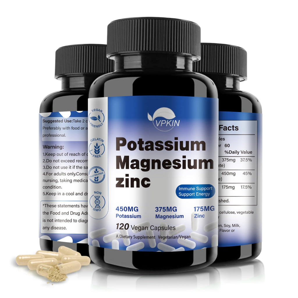 Potassium Magnesium 1000mg Supplement – Vegan, Non-GMO, 120 Capsules
