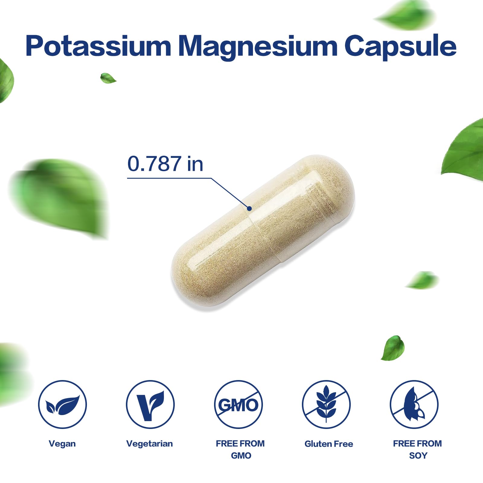 Potassium Magnesium 1000mg Supplement – Vegan, Non-GMO, 120 Capsules