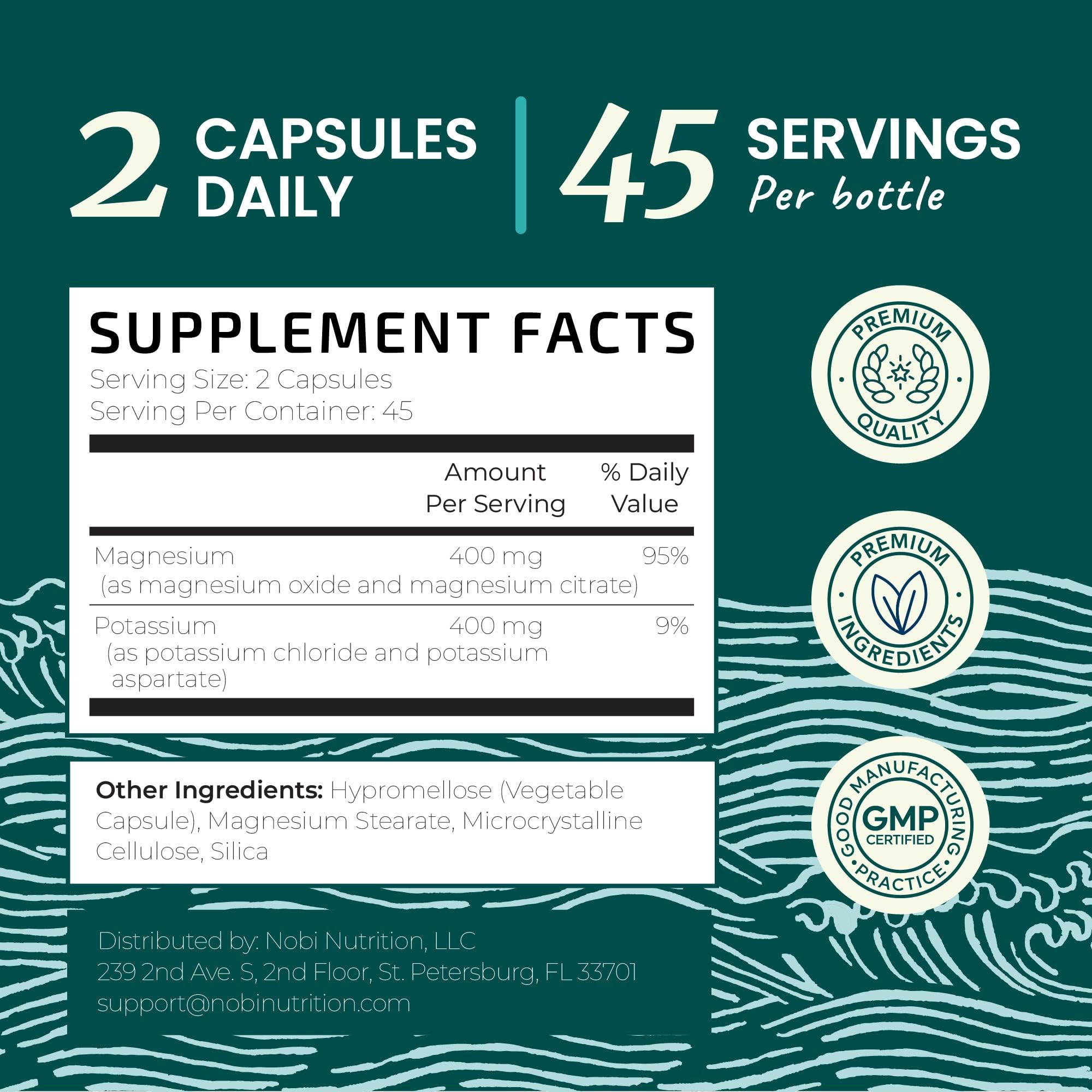 Potassium Magnesium Supplement - 400 mg Potassium & 400 mg Magnesium | 90 Ct