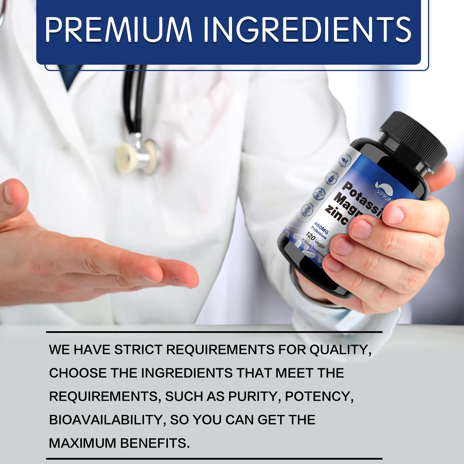 Potassium Magnesium 1000mg Supplement – Vegan, Non-GMO, 120 Capsules