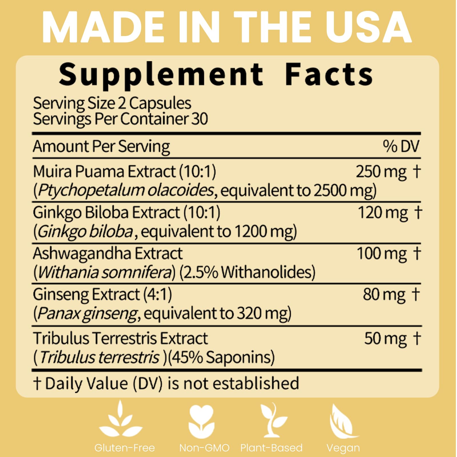 Potency Wood – Ginseng, Ashwagandha, Ginkgo & Tribulus – 60 Caps | Made in USA