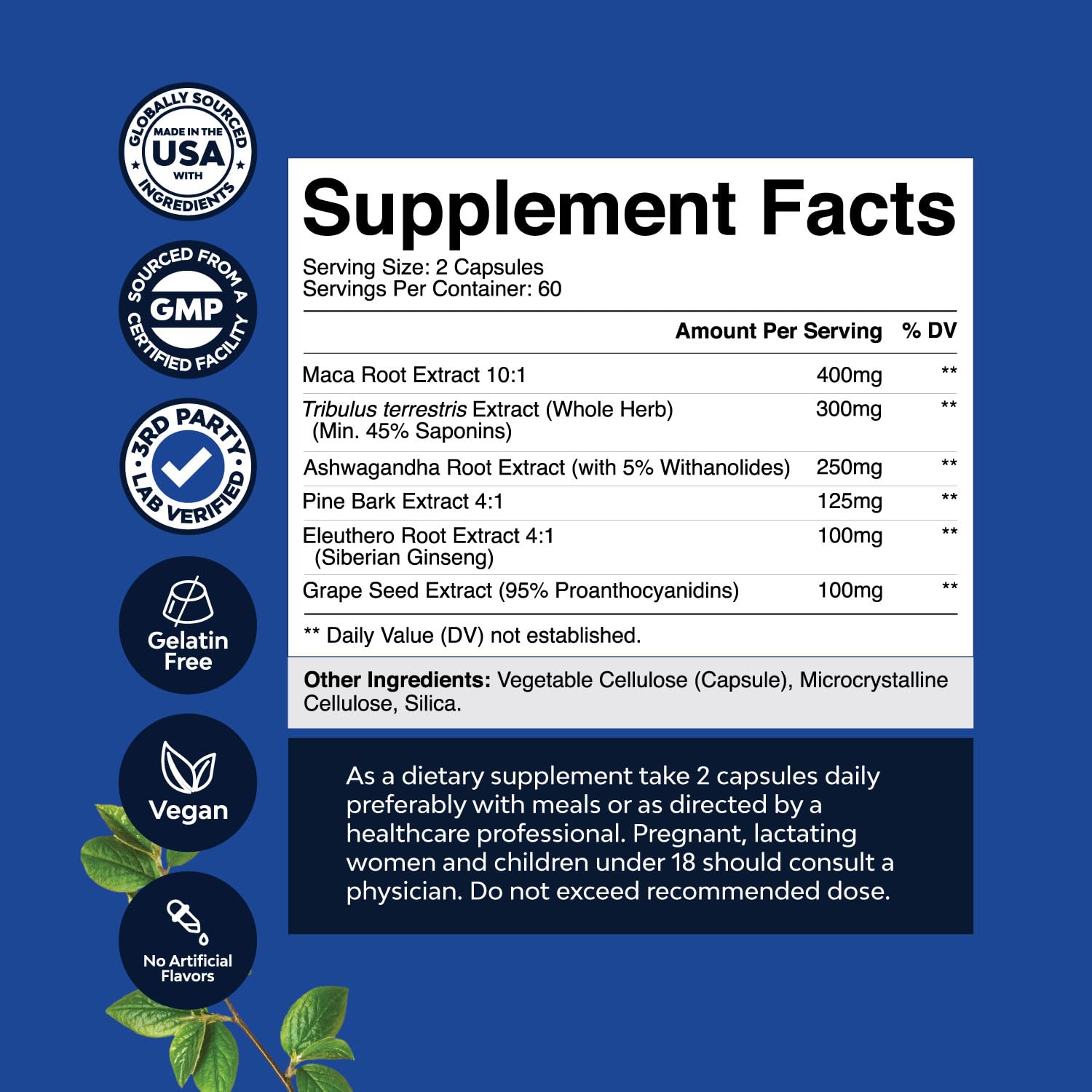 Potent Black Maca Root Capsules for Men - Herbal Wellness (60 Servings)