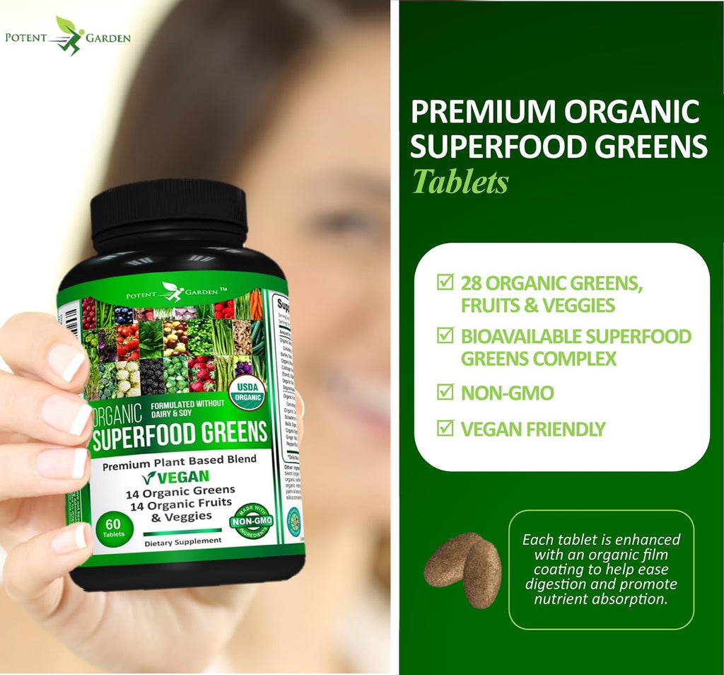 Potent Garden Organic Superfood Greens – Fruit & Veggies Tablets (60 Count) | Boost Energy, Immunity & Gut Health