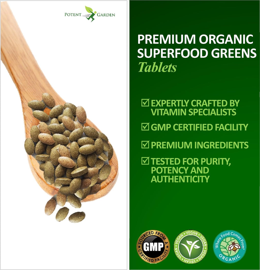 Potent Garden Organic Superfood Greens – Fruit & Veggies Tablets (60 Count) | Boost Energy, Immunity & Gut Health