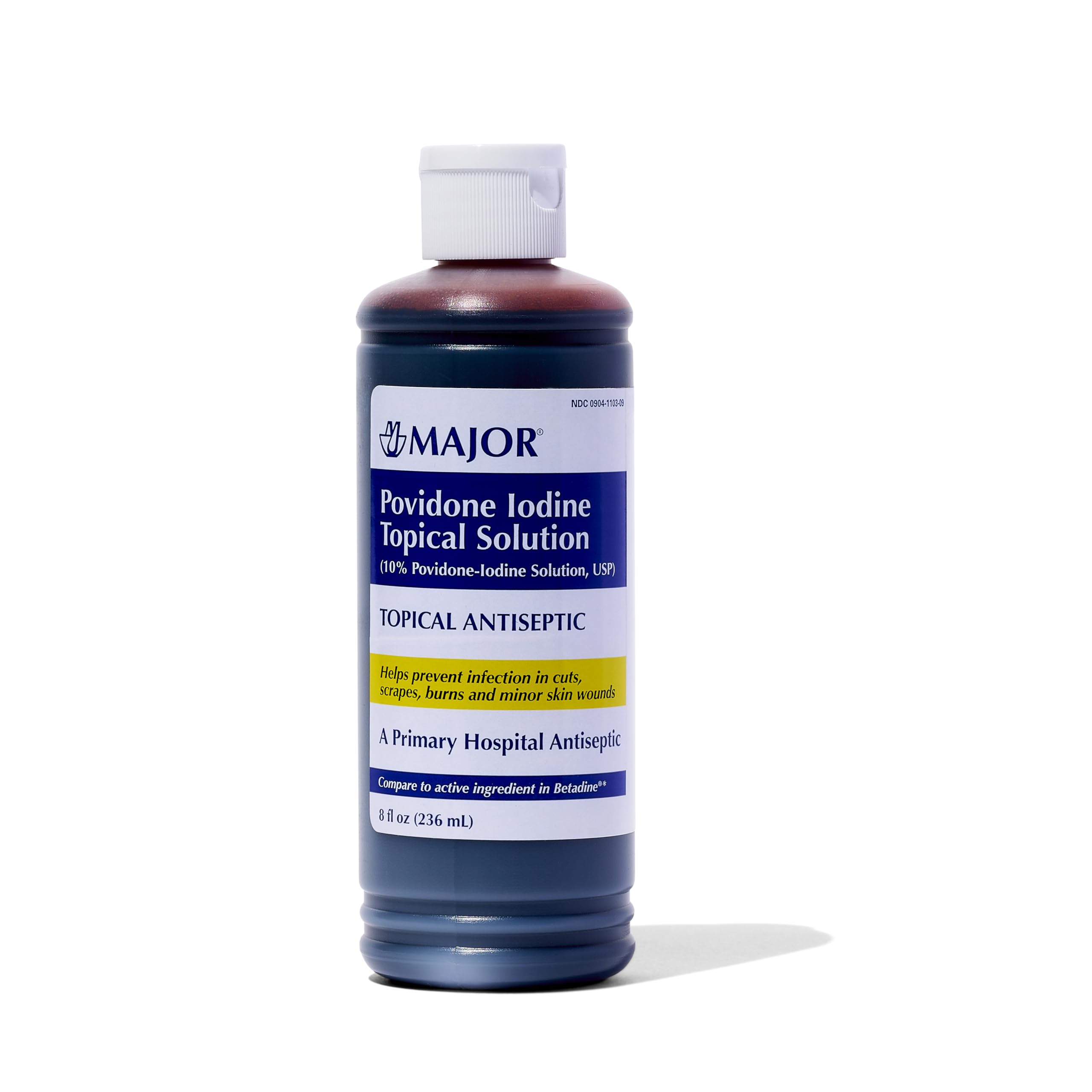 Major 10% Povidone-Iodine Topical Solution USP – Antiseptic for Cuts, Scrapes, Burns, and Minor Wounds, 8 fl oz (1 Pack)