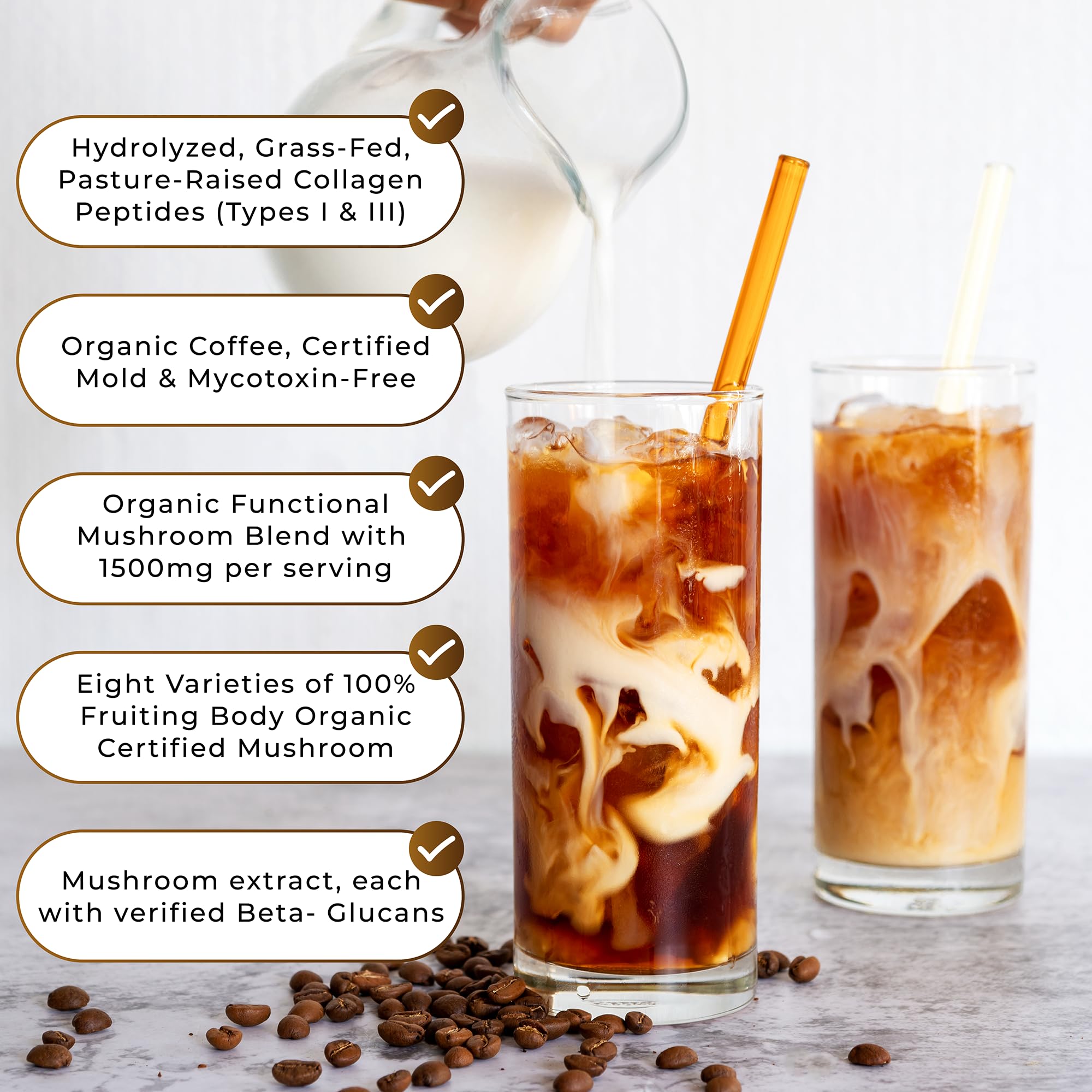 PowderVitamin Organic Mushroom Coffee with Grass-Fed Collagen Energy