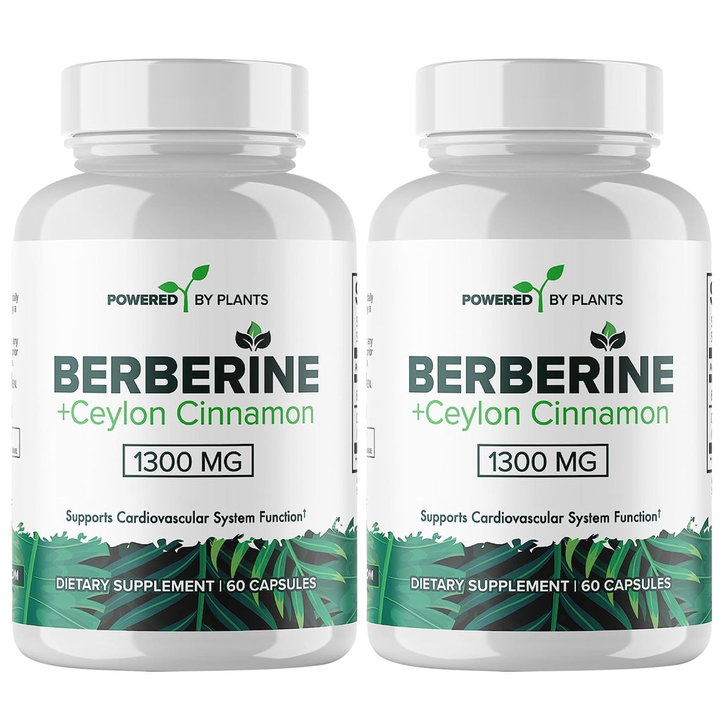 POWERED X PLANTS Berberine 1300mg with Ceylon Cinnamon – Metabolism & Immune Support (2 Pack, 120 Servings)