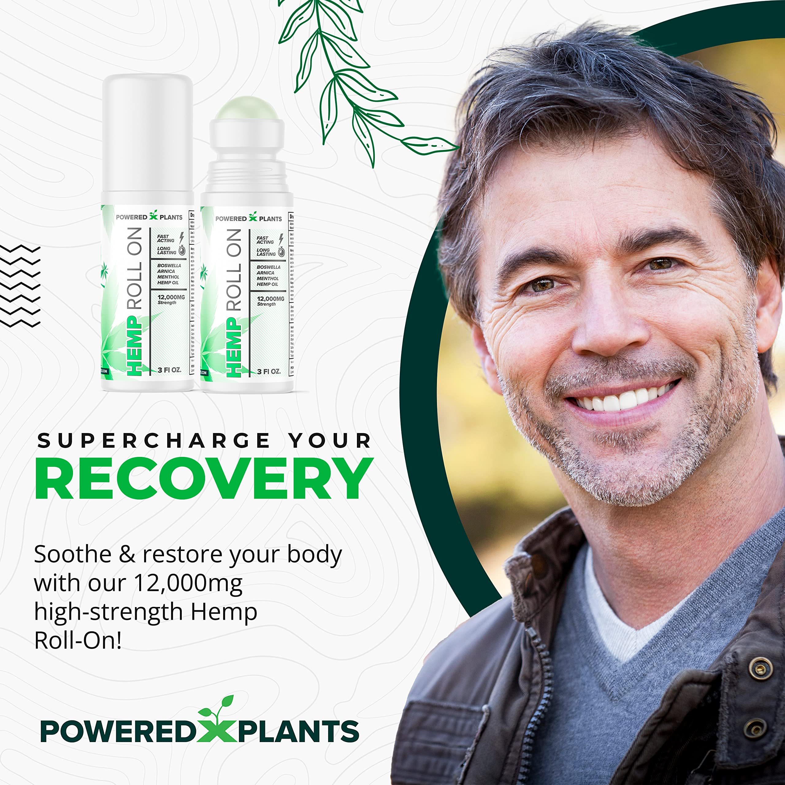 Powered X Plants Hemp Oil Roll On – Menthol, Boswellia & Arnica | 12,000mg Extra Strength