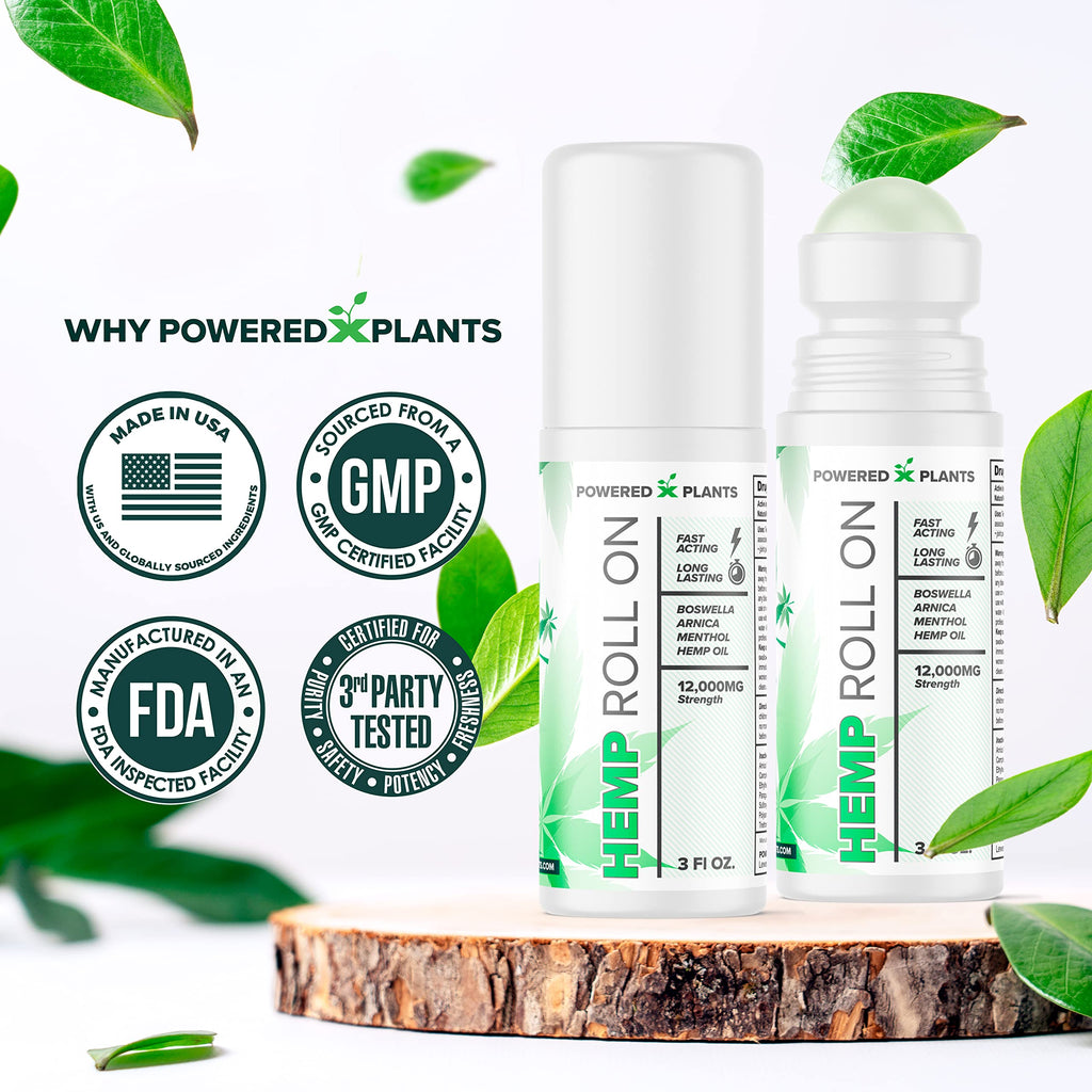 Powered X Plants Hemp Oil Roll On – Menthol, Boswellia & Arnica | 12,000mg Extra Strength