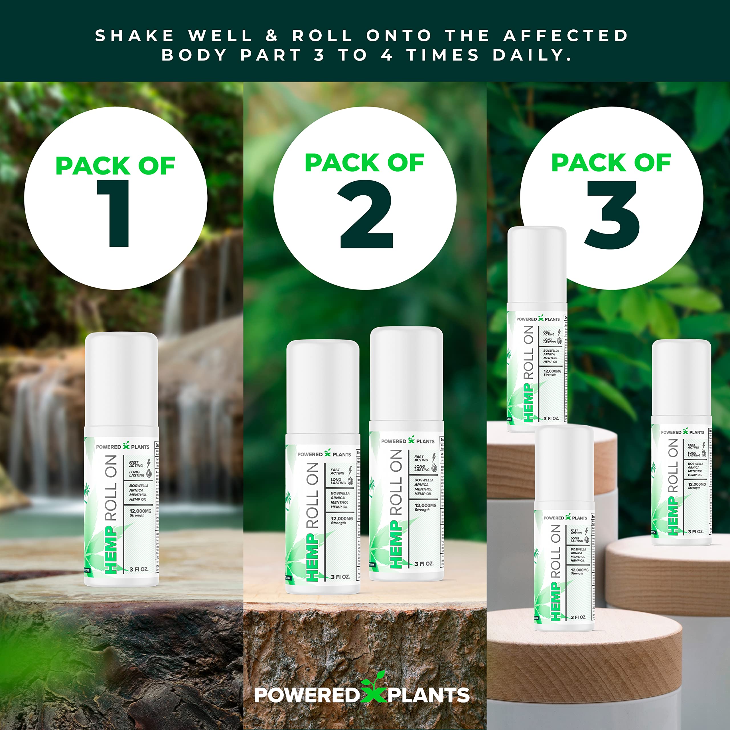Powered X Plants Hemp Oil Roll On – Menthol, Boswellia & Arnica | 12,000mg Extra Strength