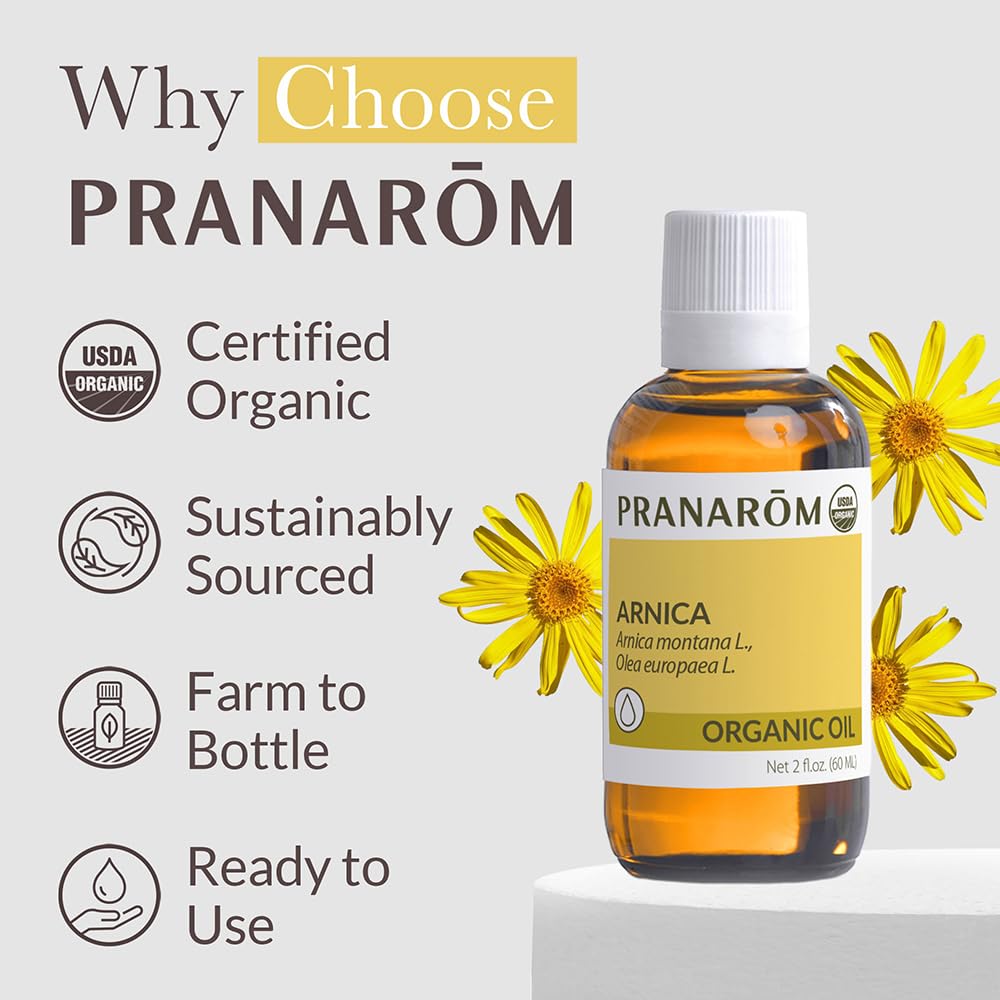 Pranarom USDA Certified Organic Arnica Oil - 2 oz French Arnica Virgin Plant Oil for Massage