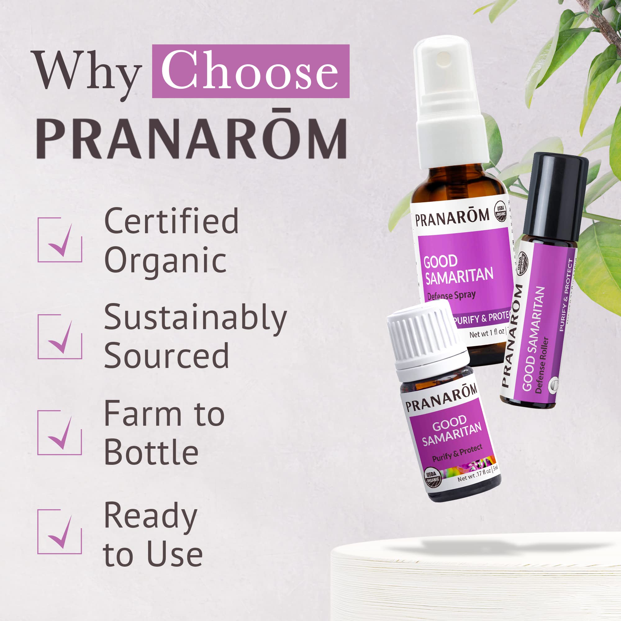 Pranarom Good Samaritan Purify & Protect Essential Oil Blend Kit (3pk) – 100% Pure, Organic (USDA & ECOCERT)