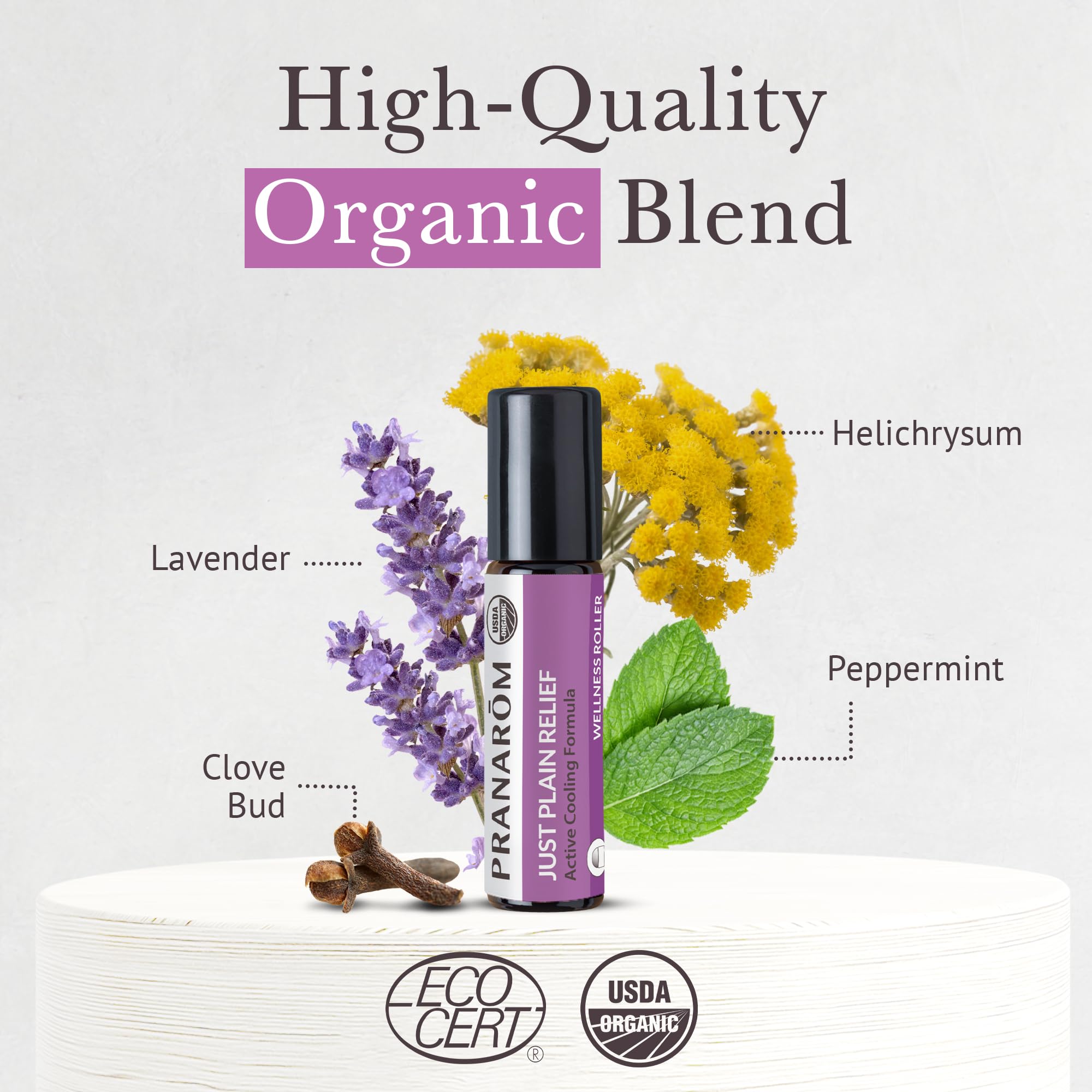 Pranarom Just Plain Relief Essential Oil Blend – Organic Lavender, Peppermint & Helichrysum, 8mL