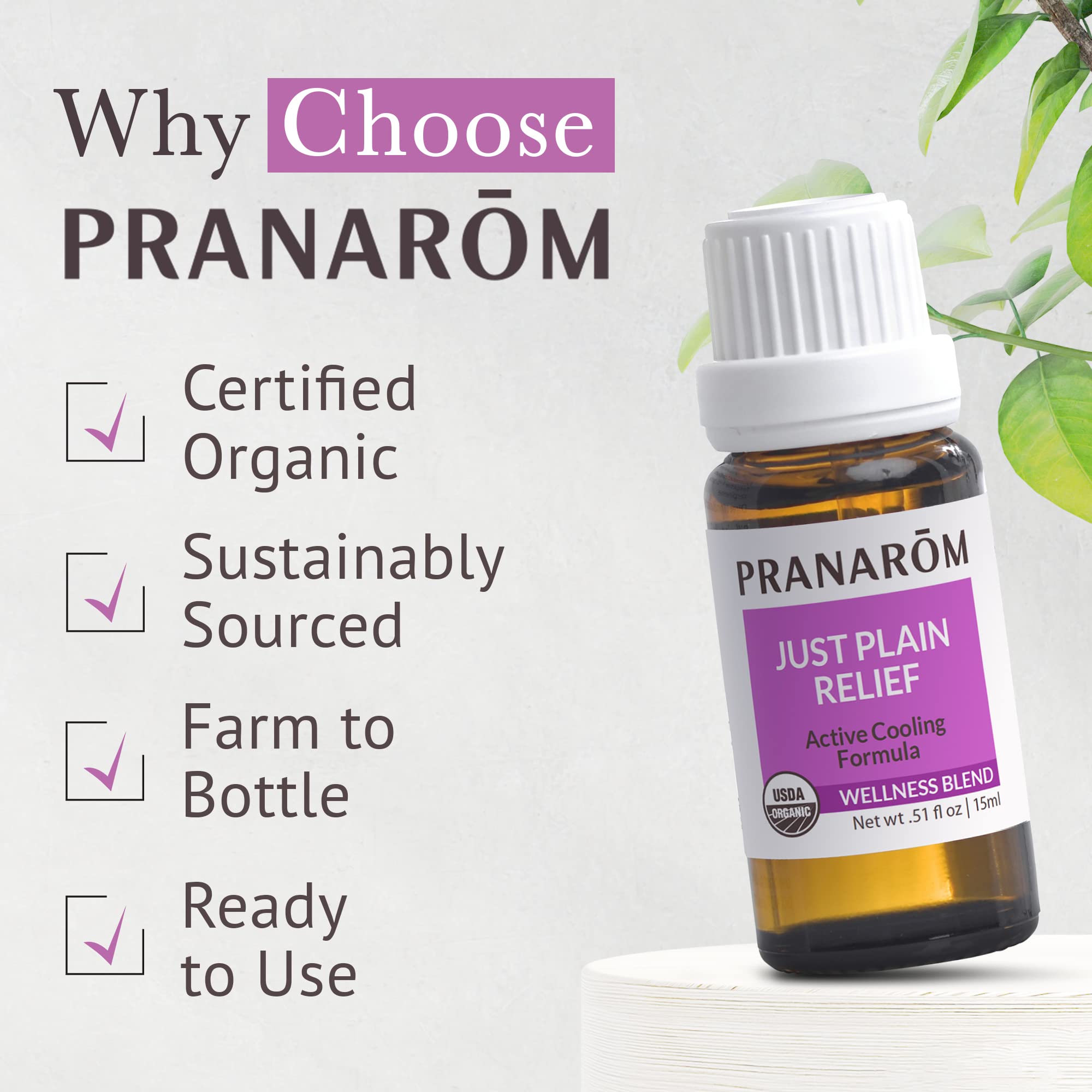 Pranarom Just Plain Relief Organic Essential Oils for Aromatherapy 15ml
