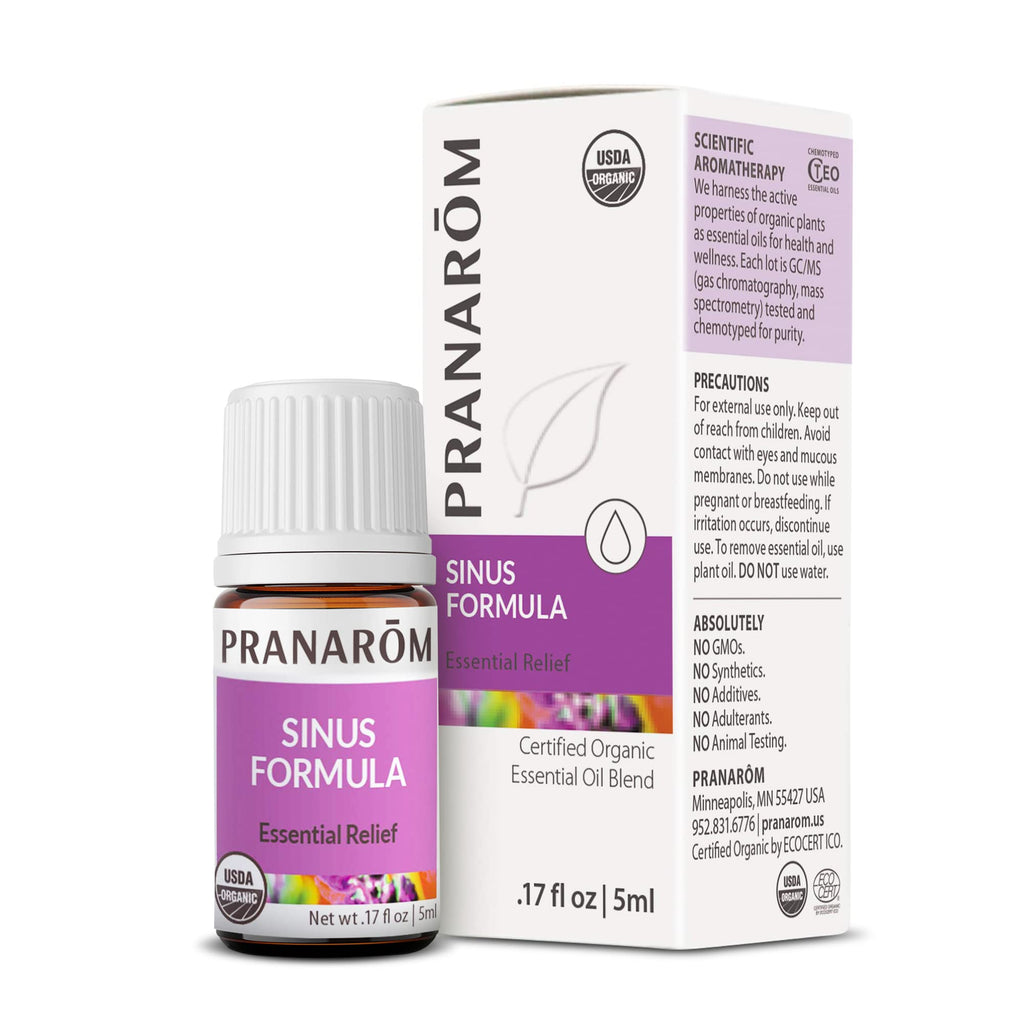 Pranarom - Sinus Formula Essential Oil Blend (5ml) - Olive Oil, Eucalypts, Peppermint, Rosemary, Frankincense, & Thyme - 100% Pure Essential Oil for Topical Use | USDA and ECOCERT Certified Organic