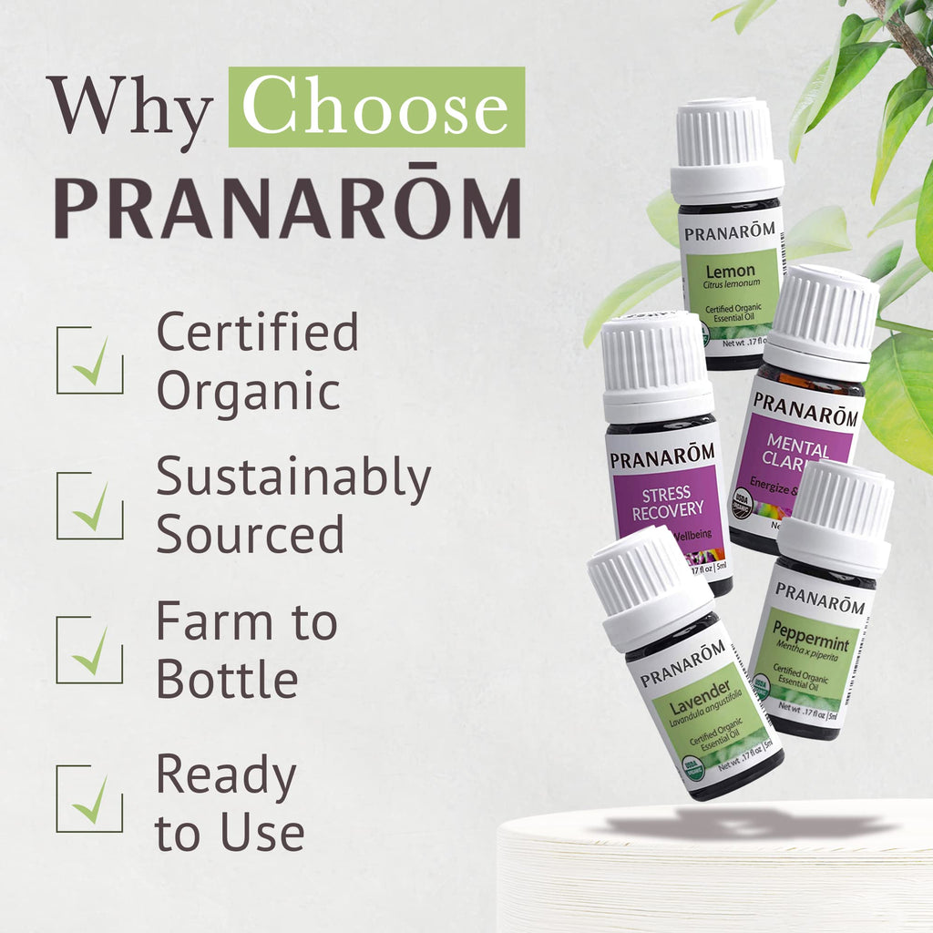 Pranarom Starter Kit - Organic 5ml Essential Oils (Lavender, Lemon, Peppermint, Grapefruit, Sage)