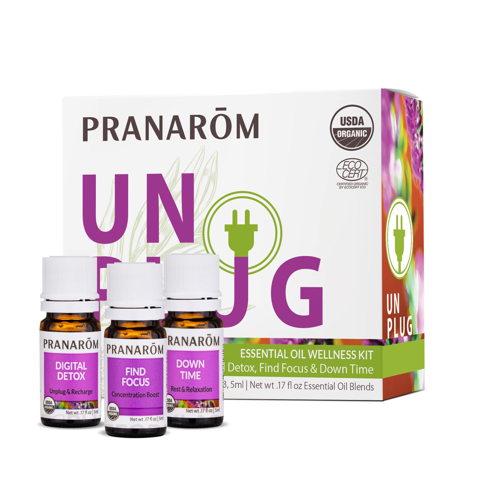 Pranarom Unplug Wellness Essential Oil Kit – 3-Pack 5ml | Digital Detox & Focus