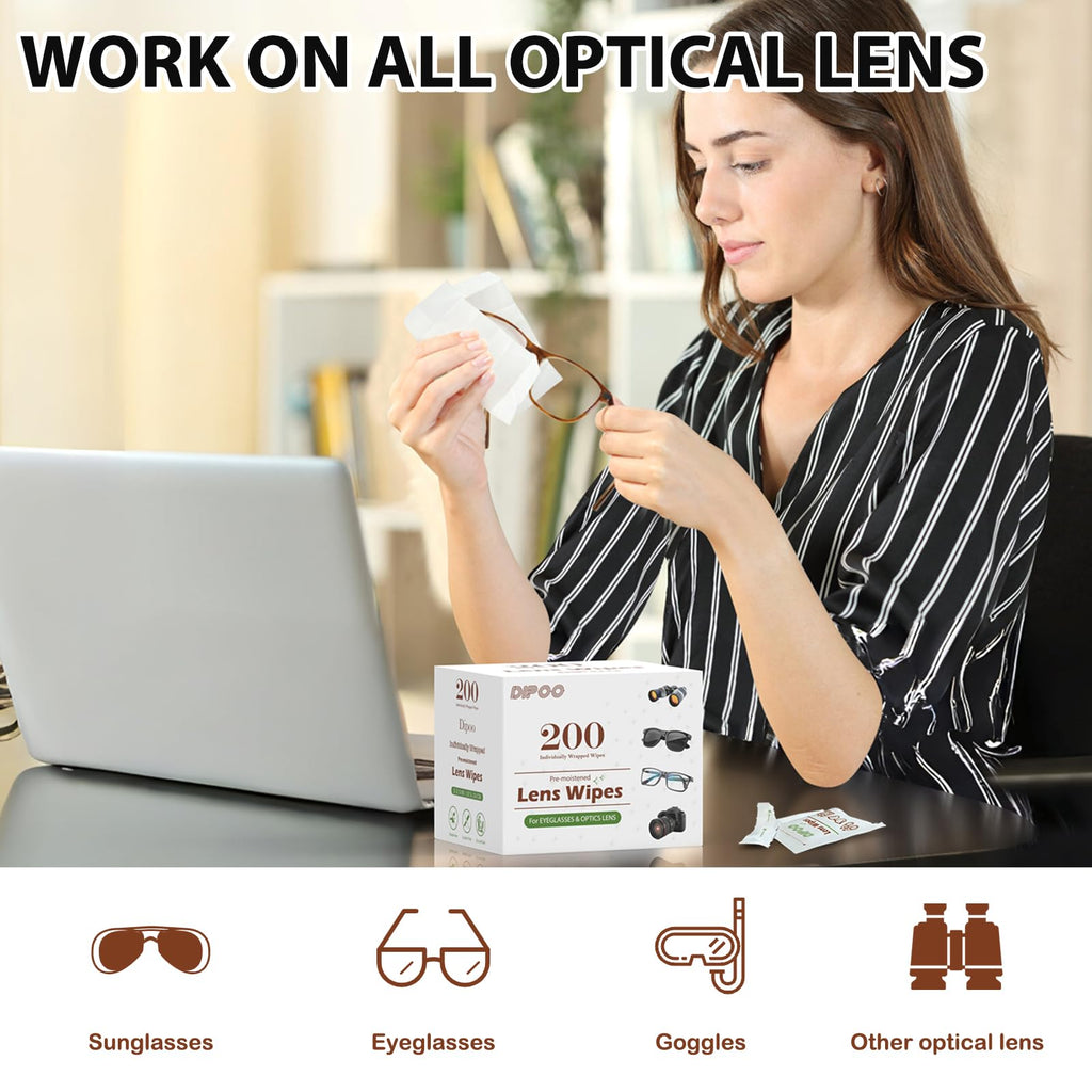 200 Count Lens Wipes for Eyeglasses, Sunglasses & Camera Lenses – Pre-moistened, Ammonia-Free, Scratch-Free