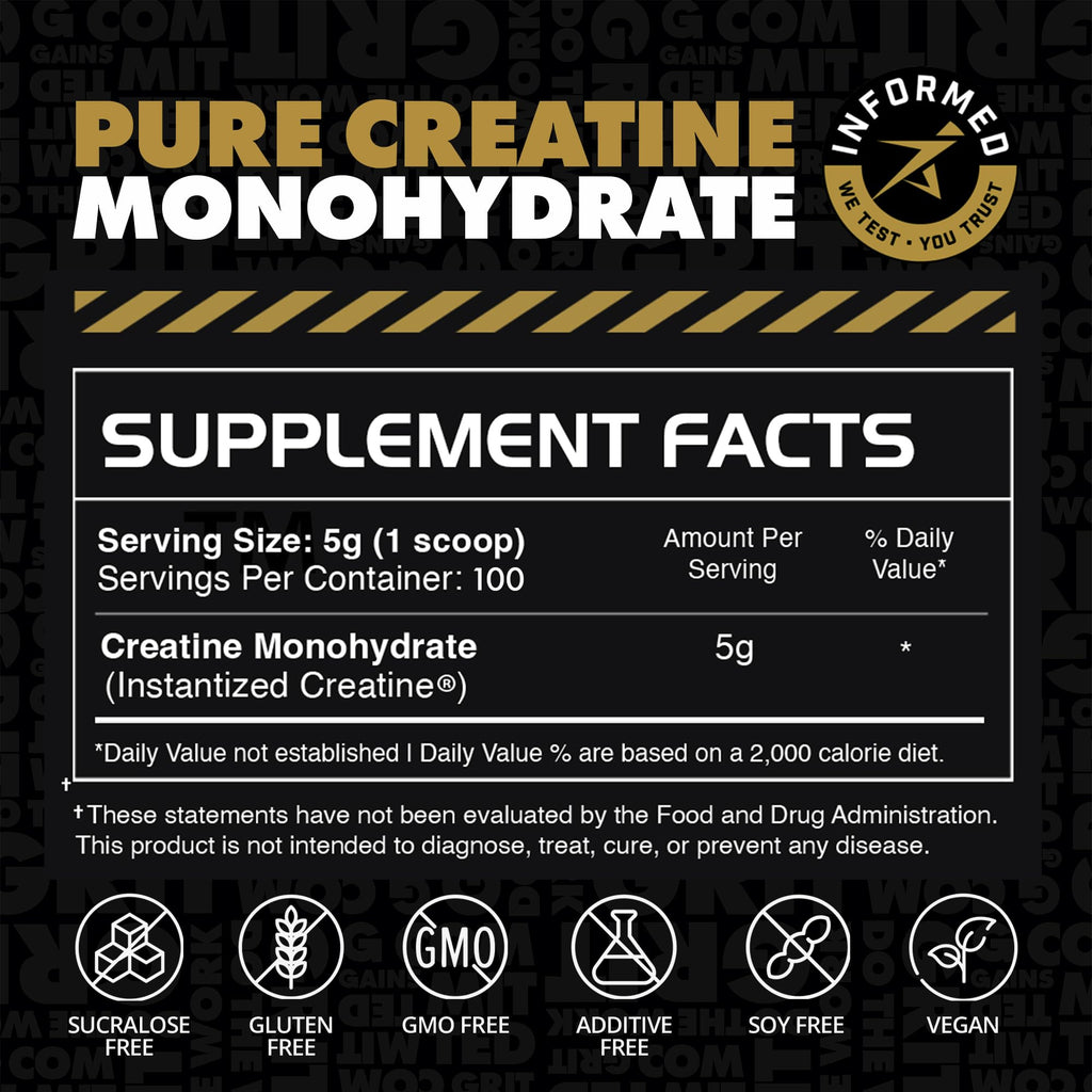 Gains in Bulk Instantized Creatine Monohydrate – Soluble, Zero-Bloat (100 Servings)