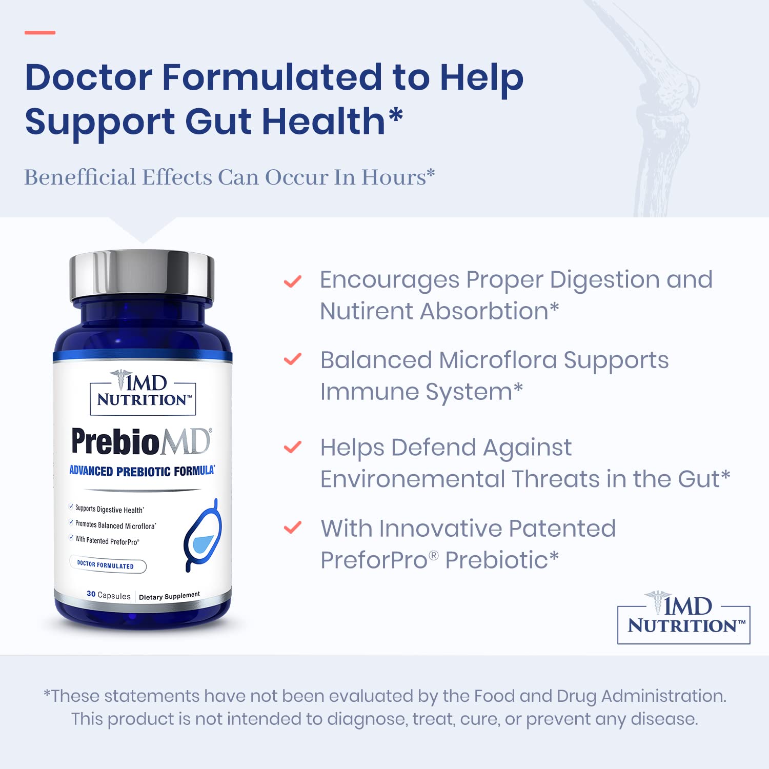 1MD Nutrition PreBioMD — Prebiotic with PreforPro | Healthy Digestion & Beneficial Bacteria