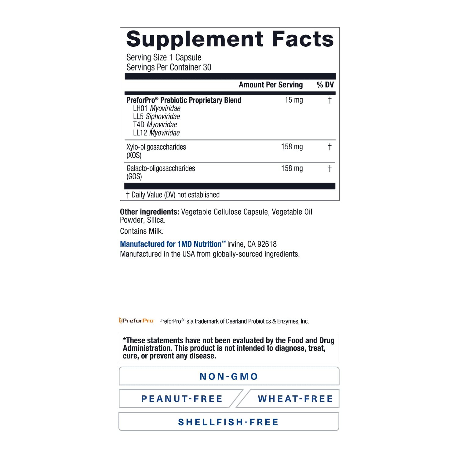 1MD Nutrition PreBioMD — Prebiotic with PreforPro | Healthy Digestion & Beneficial Bacteria