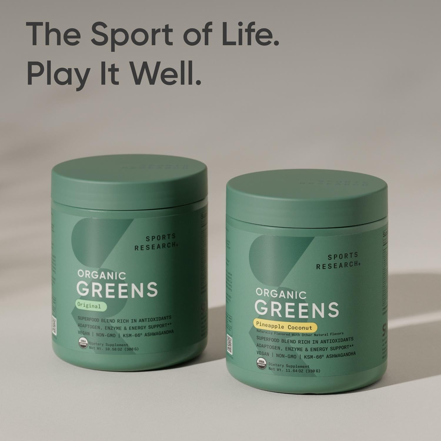 Sports Research Organic Greens Powder with Spirulina & Chlorella – 30 Servings, Vegan & Sugar-Free