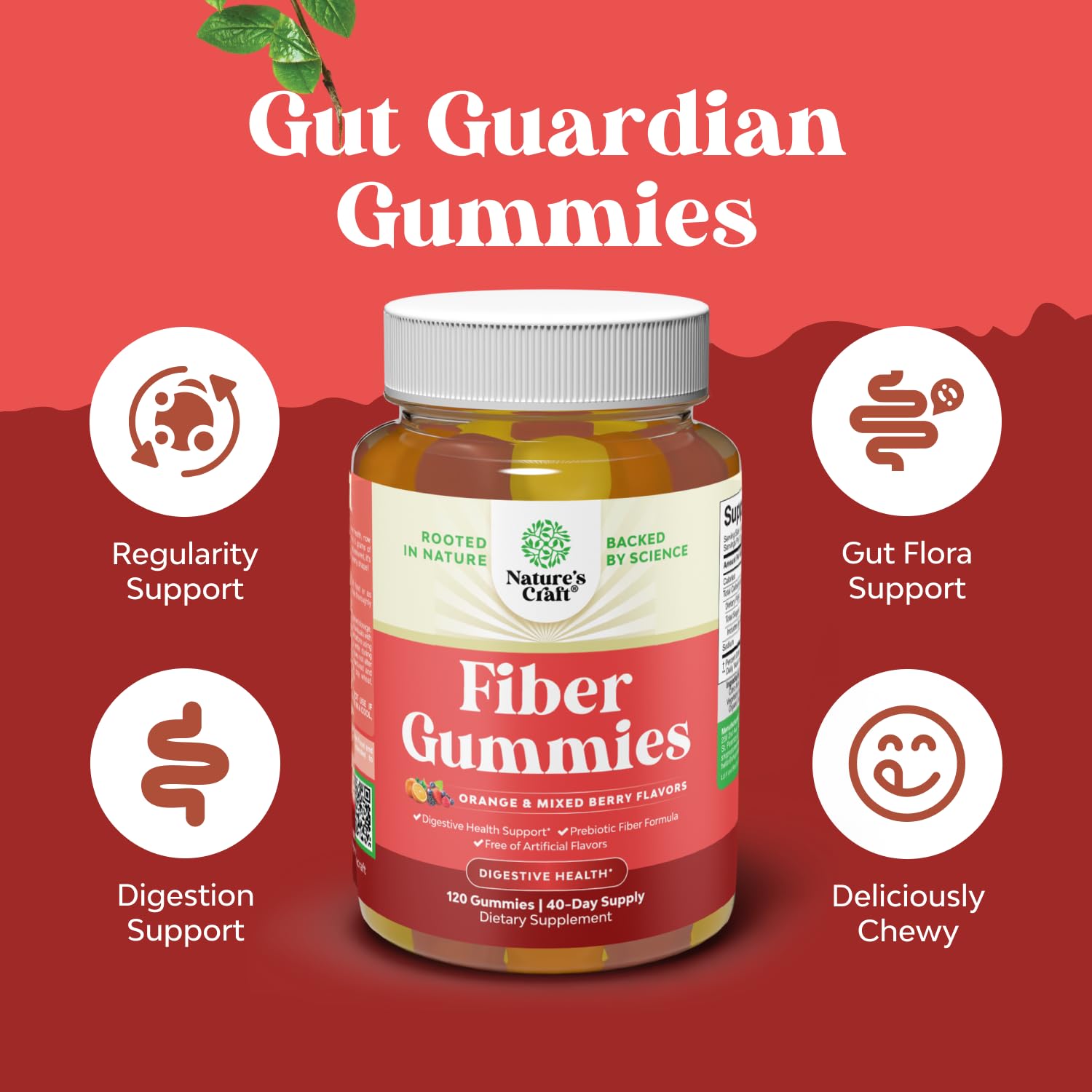 Tasty Prebiotic Fiber Gummies for Adults – High-Fiber, Non-GMO, Vegan, Halal (120 count)