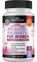 Prebiotics & Probiotics for Women with Black Cohosh & Red Clover – Gut, Vaginal & Immune Support (60 Count)