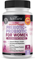 Prebiotics & Probiotics for Women – Gut, Vaginal & Immune Health Support with Black Cohosh & Red Clover (30 Count) | Whole Food Digestive Enzymes
