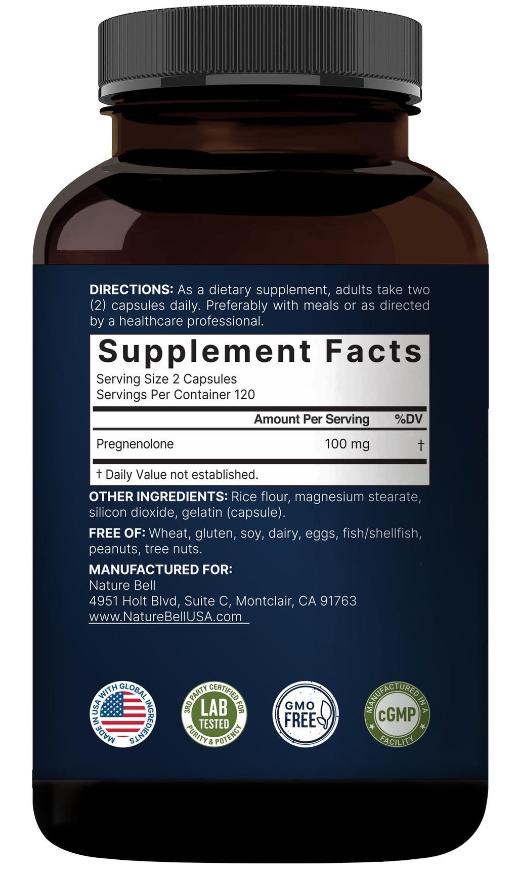 Pregnenolone 100mg – 240 Capsules | 99% Purity, Micronized, Plant-Based