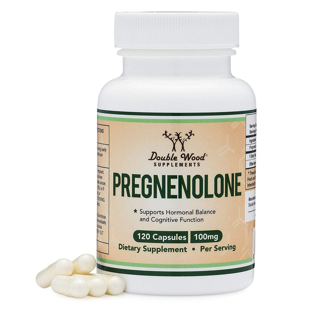 Pregnenolone 100mg per Serving — 120 Capsules (50mg per Capsule) Non-GMO, Third-Party Tested | Double Wood