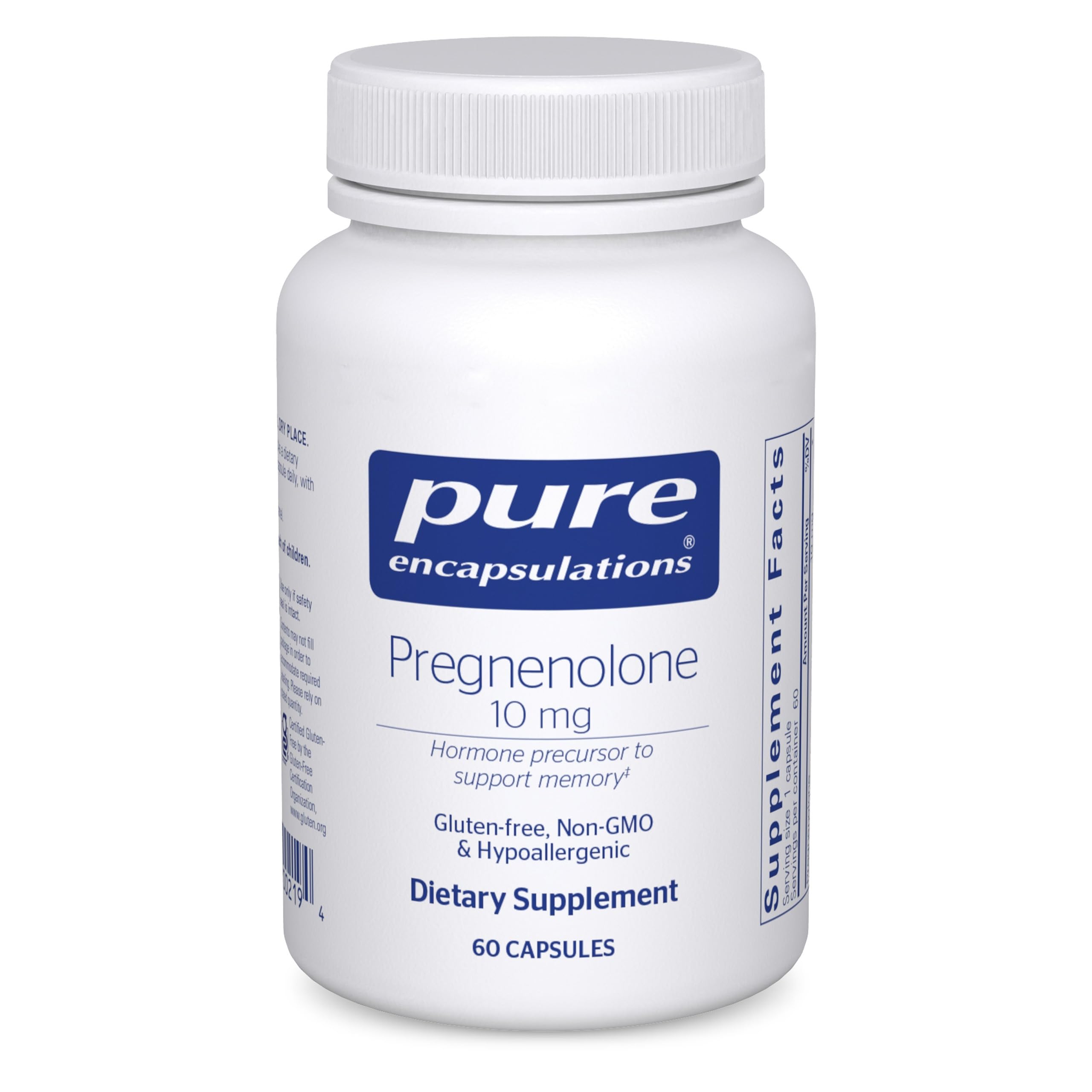Pure Encapsulations Pregnenolone 10 mg - Memory & Hormone Support - Gluten Free & Non-GMO - 60 Capsules