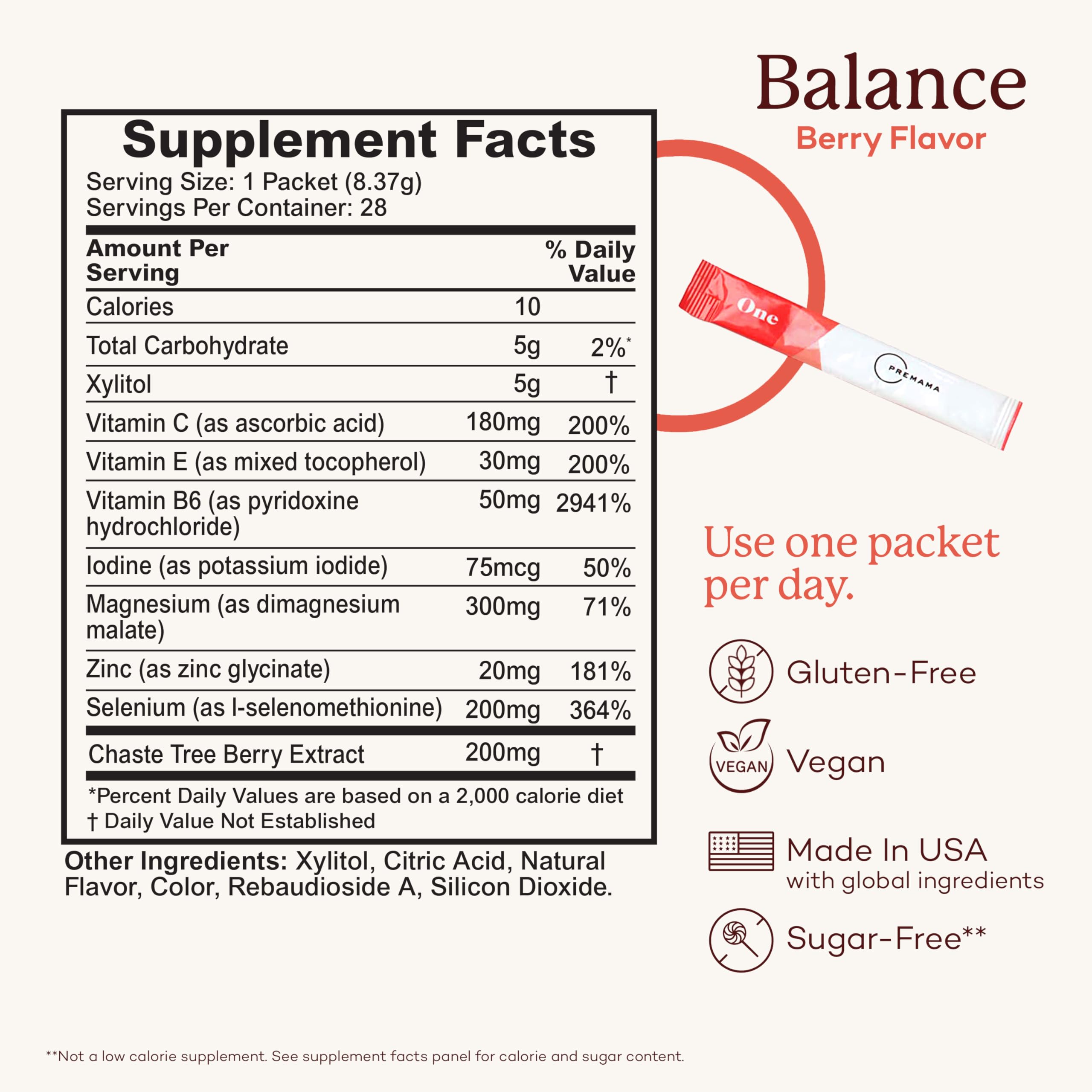 Premama Hormone Balance Berry Powder – Gluten-Free Multivitamin for Women, 28 Packets