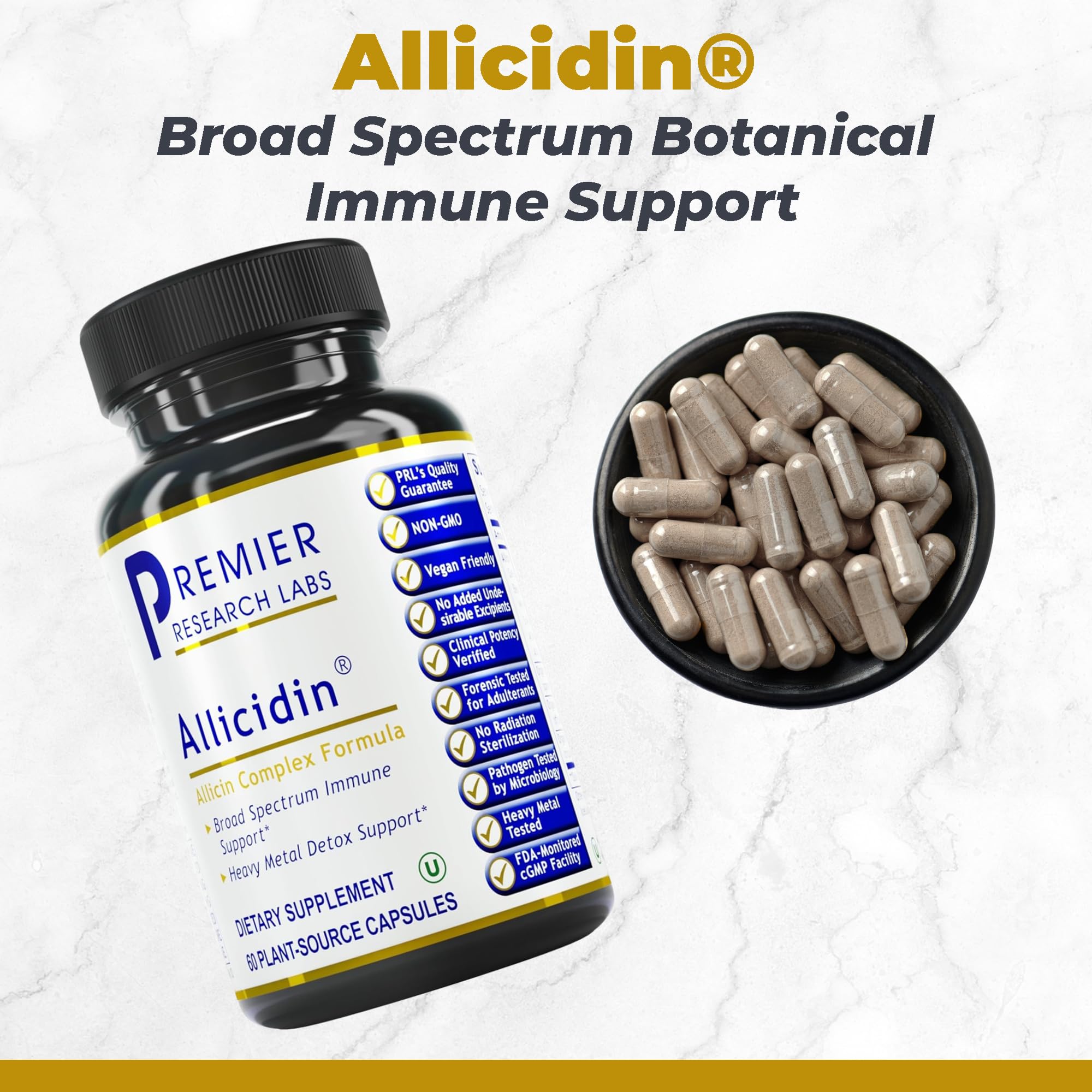 Premier Research Labs Allicidin Garlic Allicin Supplement – Odorless Garlic Capsules for Immune Support (60 Vegetarian Capsules)