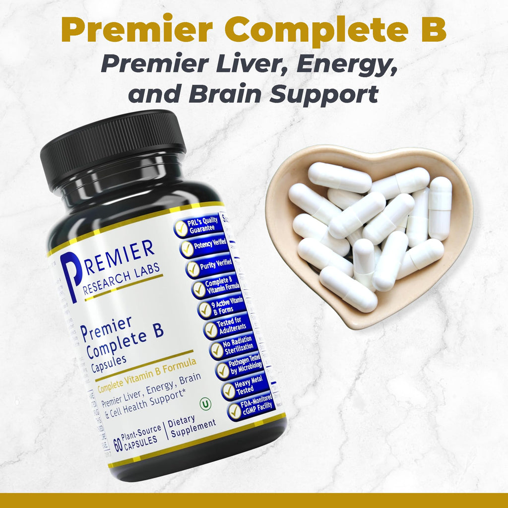 Premier Research Labs Complete B Vitamin Complex - 9 Active B Vitamins for Liver, Energy & Brain Support | 60 Caps