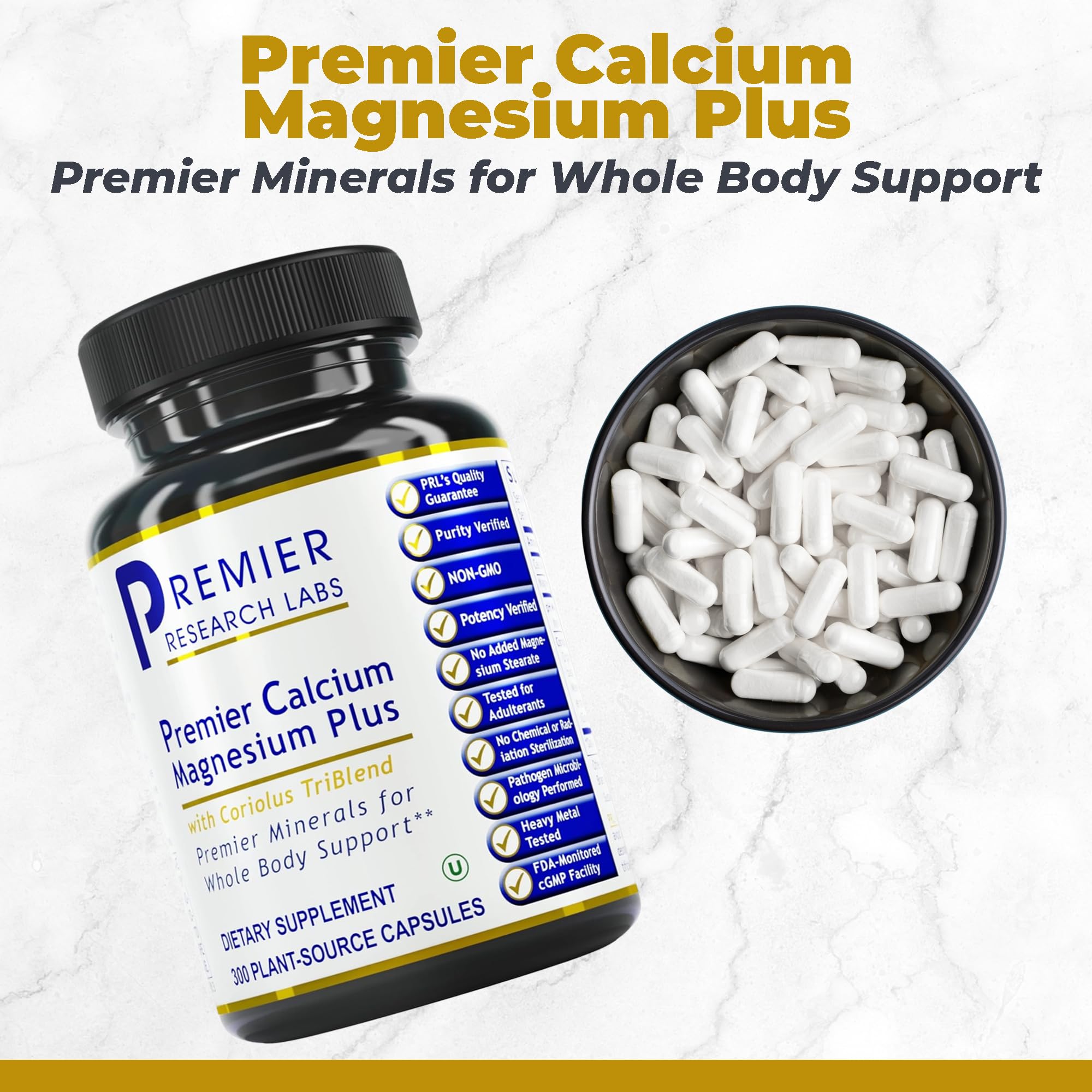 Premier Research Labs Calcium Magnesium Plus – Calcium Magnesium Supplement with Mushroom Complex | 300 Vegetarian Capsules