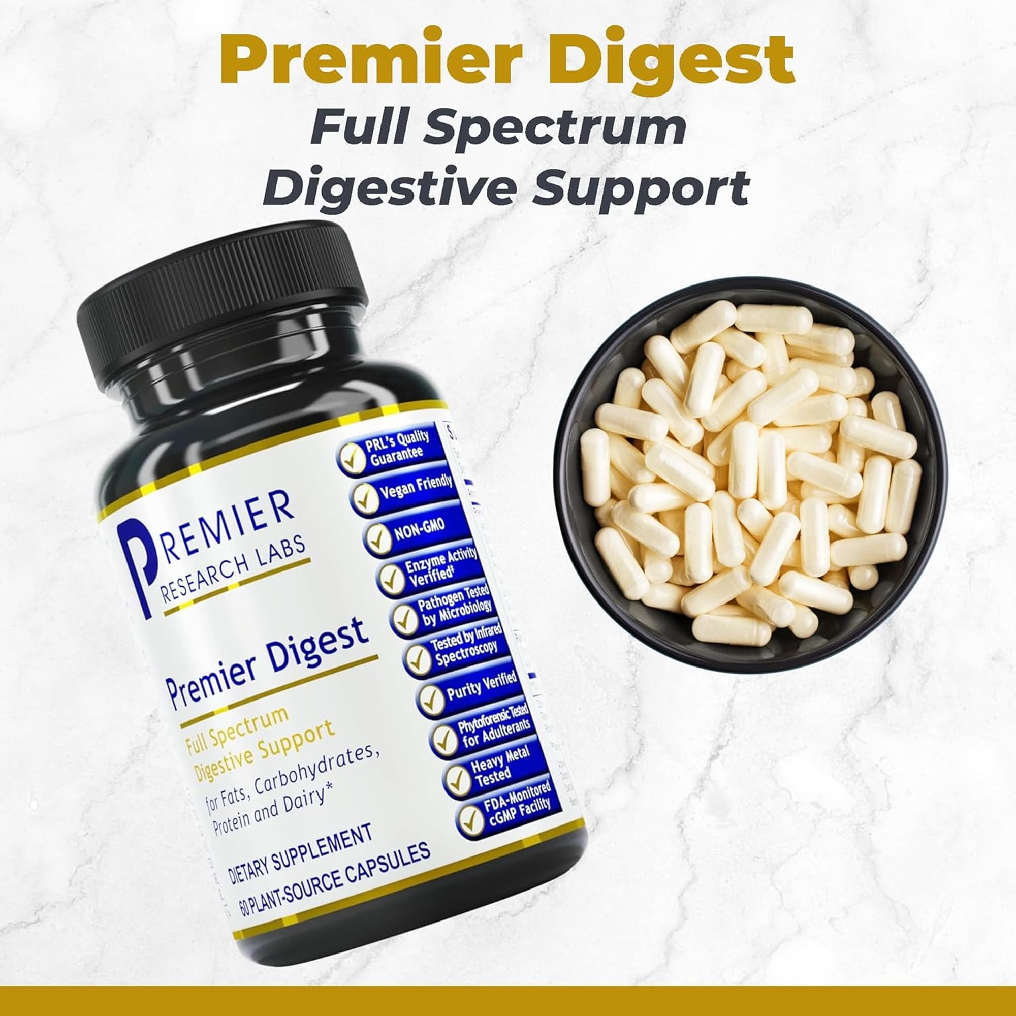 Premier Research Labs Active Digestive Enzymes – Full-Spectrum Digestive Support | 60 Plant-Sourced Capsules