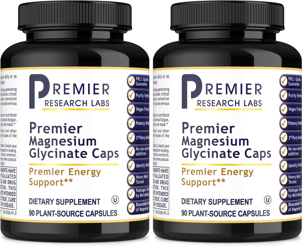 Premier Research Labs Magnesium Glycinate Supplement - High Absorption, Sleep Support, Vegan, 90 Capsules (Pack of 2)