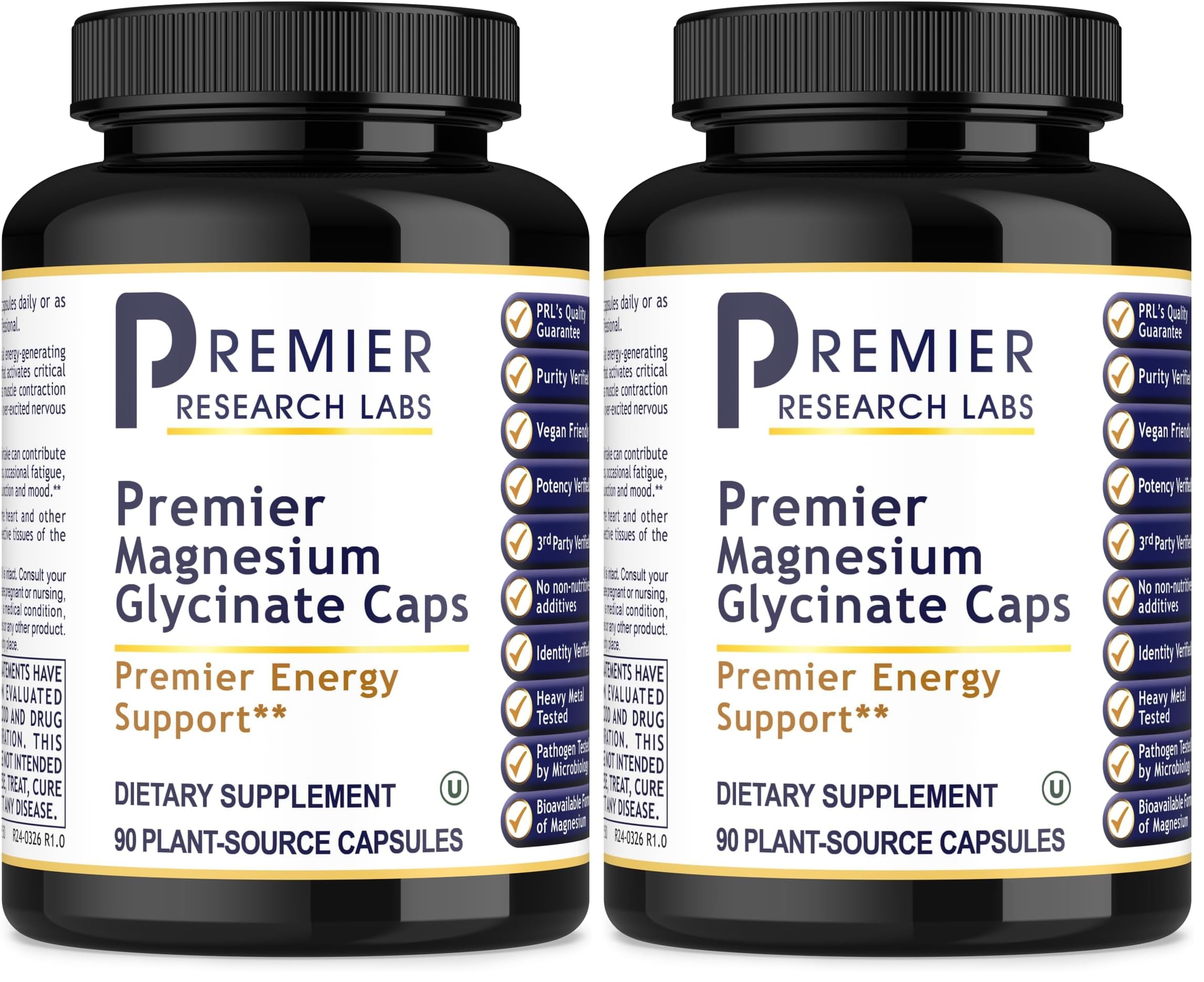 Premier Research Labs Magnesium Glycinate Supplement - High Absorption, Sleep Support, Vegan, 90 Capsules (Pack of 2)