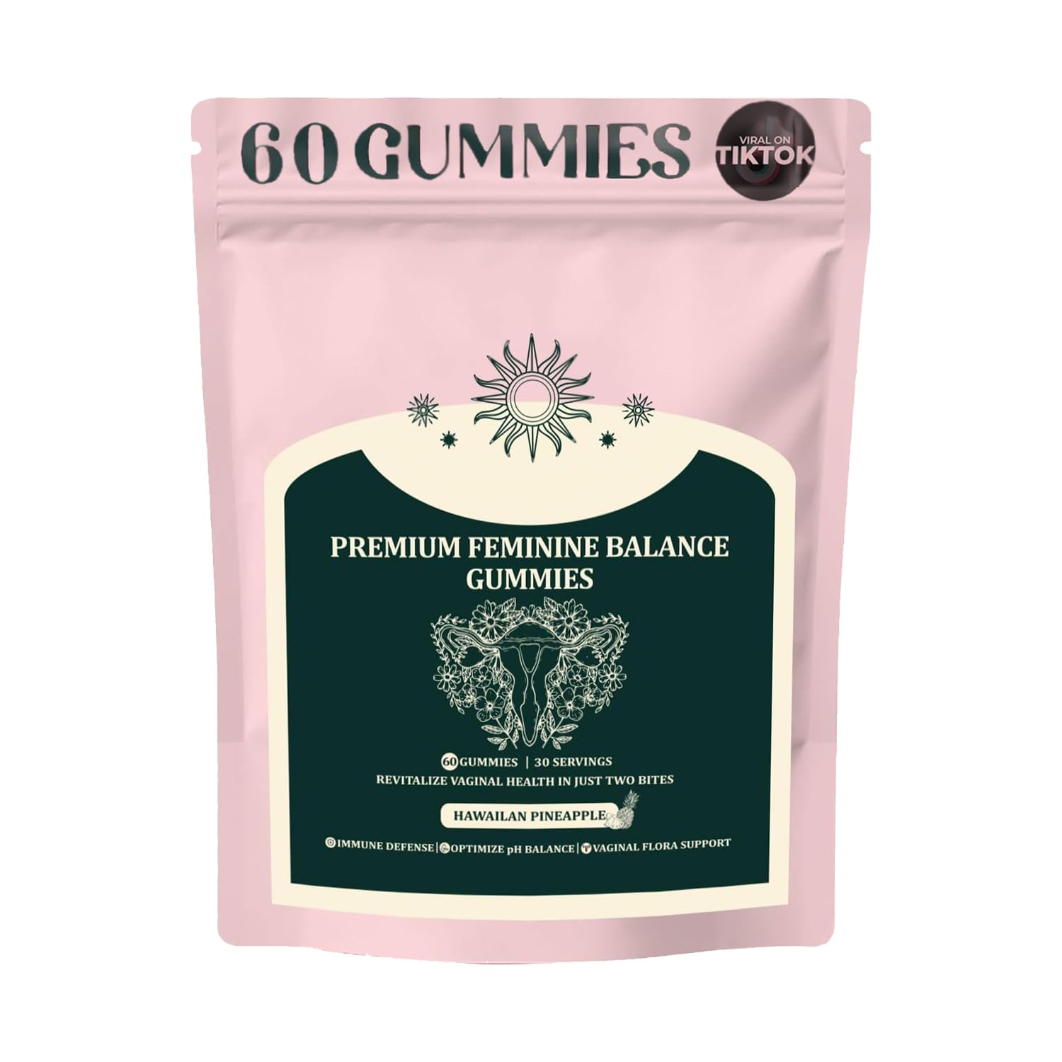 Premium Feminine Balance Gummies for Women | Pineapple Flavor, Gluten-Free, 60 Gummies