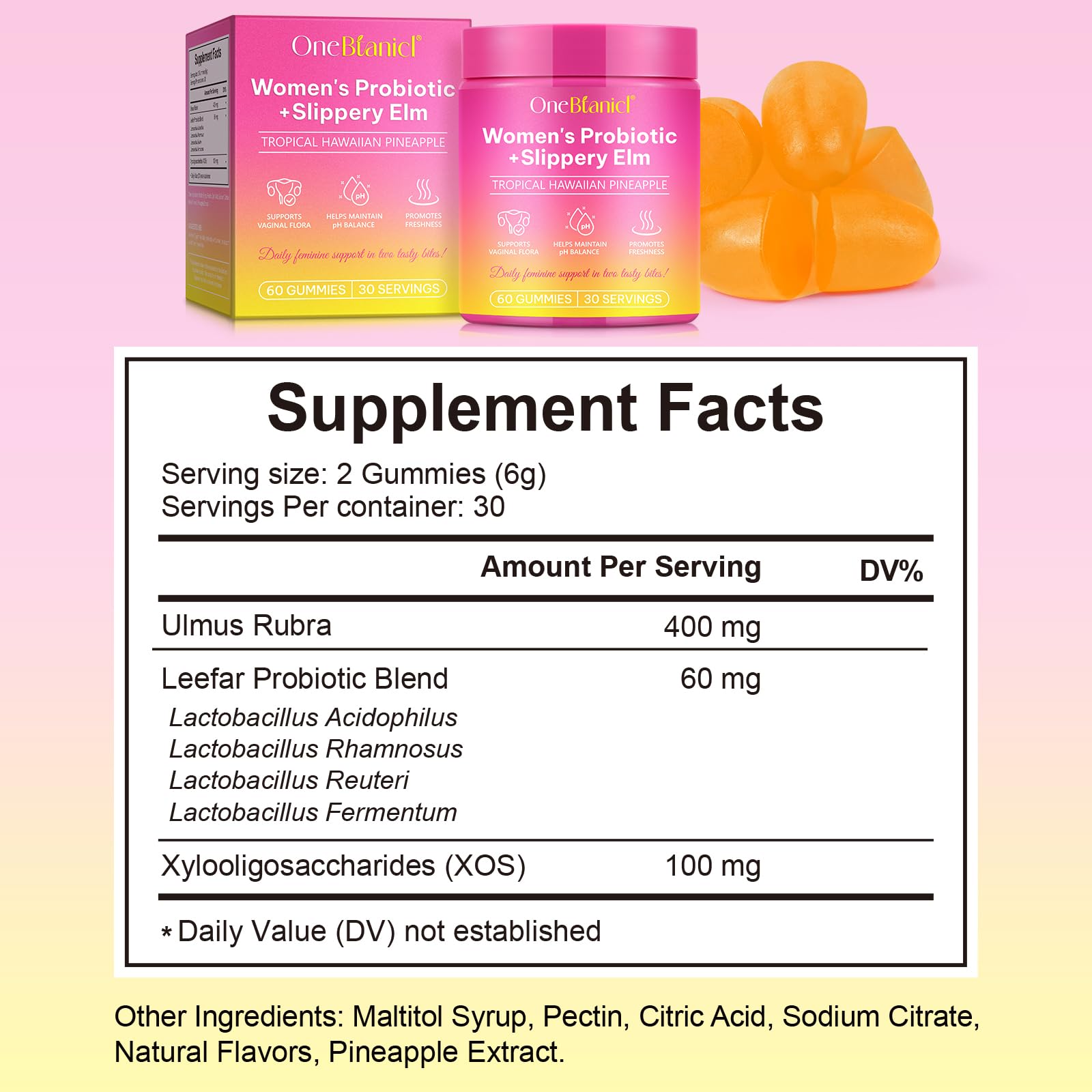 Premium Feminine Balance Gummies – Probiotic Vaginal pH Support | Vegan & Gluten-Free | 60 Count