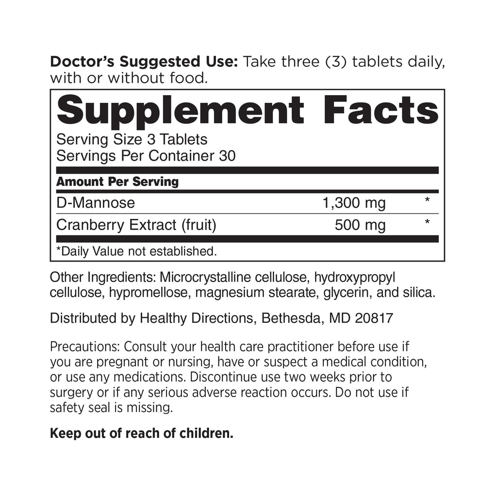 DOCTORS' PREFERRED D-Mannose 1300 MG with Cranberry 500 MG Supplement - Premium Formula (90 Vegan Tablets)