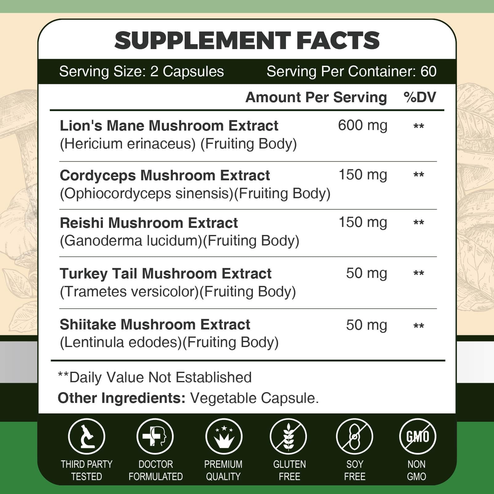 Lions Mane Mushroom Capsules – Memory, Focus & Immune Support | 117 Vegan Capsules
